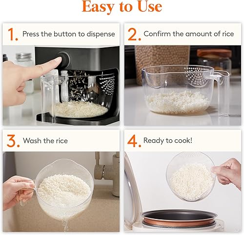 Miniatura 8 de Lifewit Dispensador de arroz de 25 libras (24.9 lbs), recipiente de almacenamiento de arroz sellado a prueba de humedad con taza medidora para Negro