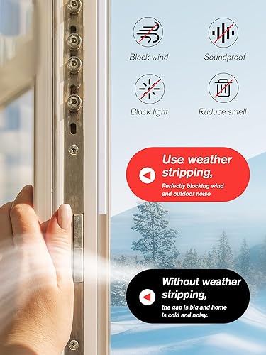 Miniatura 5 de Sunmon - Tira de sellado de silicona para puertas y ventanas, tira de sellado de ventana impermeable autoadhesiva de 39 pies (blanco)