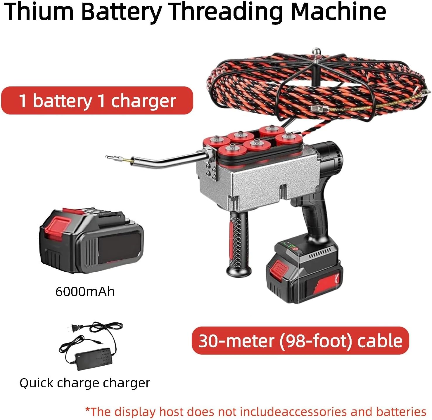 Automatic Fish Tape Tools 21V 6.0AH Professional Wire Threading Tool,Automatic Wire Stringing Machine,Electric Cable Lead Pipe Wearer for Construction Hydropower Network Communication(1 Battery,30M)