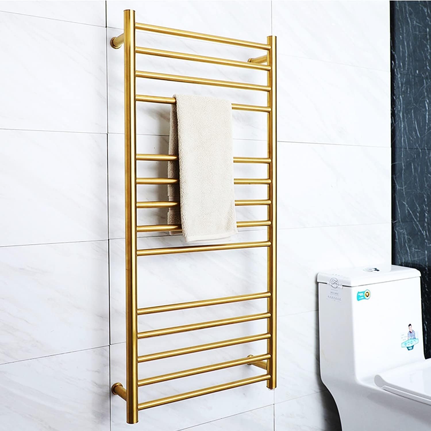 Wall-Mounted & Freestanding Electric Towel Warmer, 304 Stainless Steel Heated Towel Rail, Gold Heated Towel Rack & Bath Towel Dryer for Bathroom, Plug-in Radiator