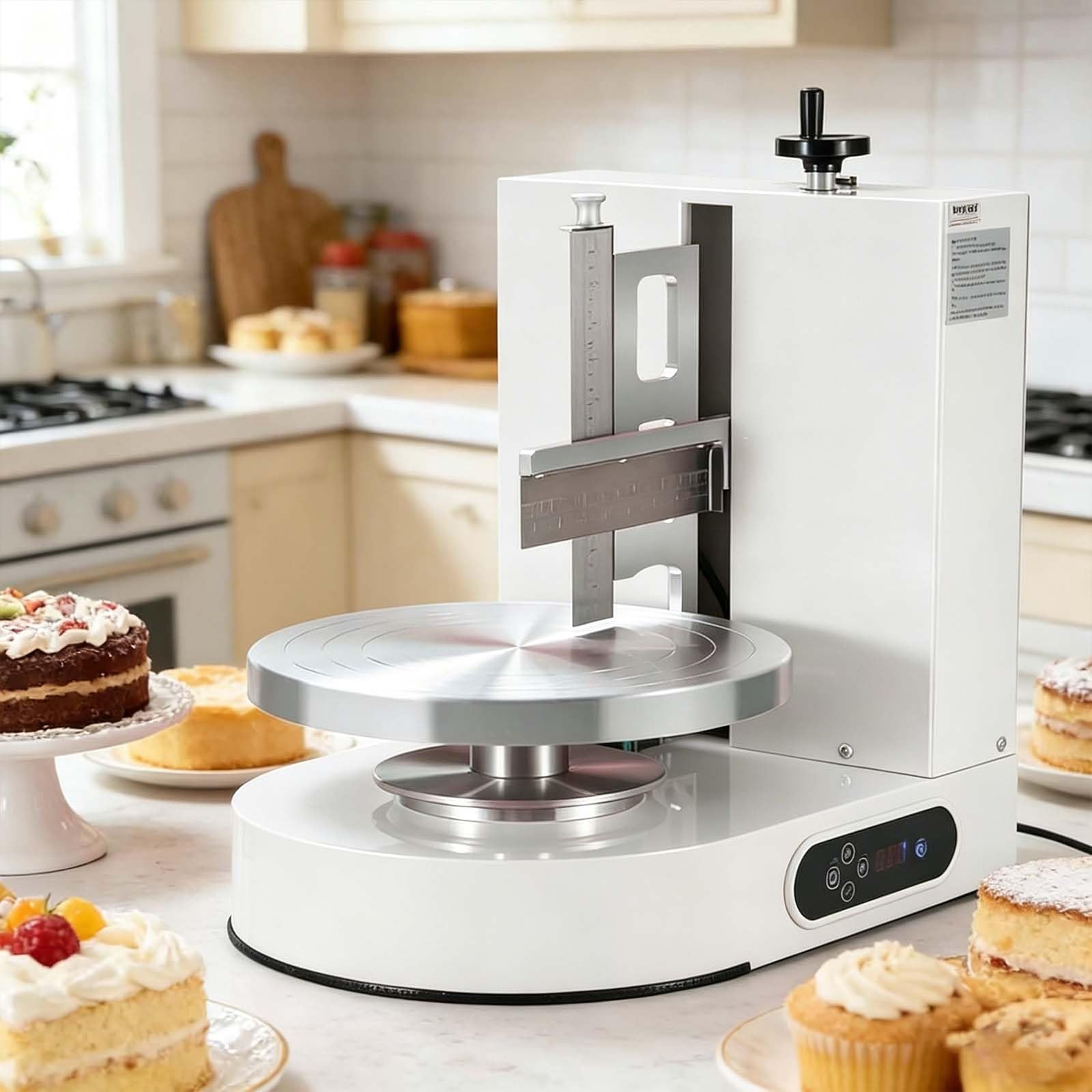 Automatyczny Obrotowy Stół Do Rozsmarowywania Kremu, Maszyna Do Powlekania Dekoracji Ciast Z Wyskalowanym Skrobakiem, Prędkość Obrotowa 60-320 Rpm Dla Ciast 4-12 Cali, Dla Cukierni(White)