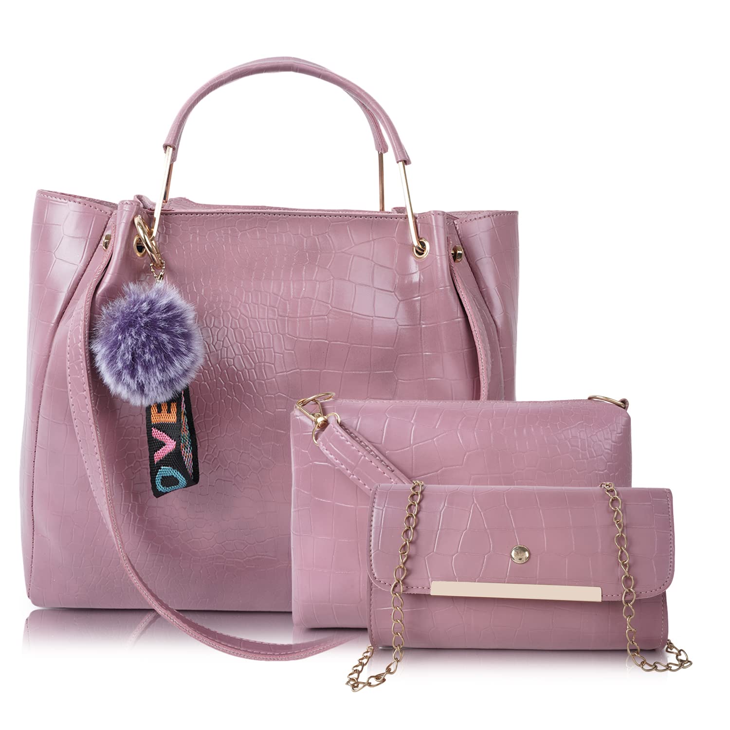Envias Leatherette Handbags For Womens Ladies Combo Of 3 (D-60-Pink) (B0C3MQWHBK) Amazon Price History, Amazon Price Tracker