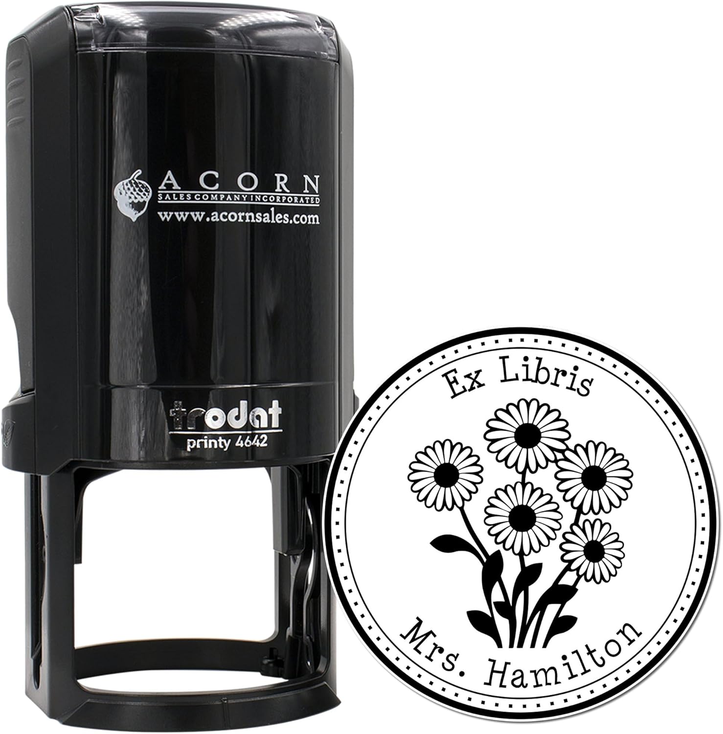 Custom Made Book Ownership Label Stamper - Personalized Library of Stamp, Self-Inking Glistening Daisy Bouquet, Ideal for Book Collectors, Read It Stamp, 1-5/8 Round, Custom Made Library of Stamper