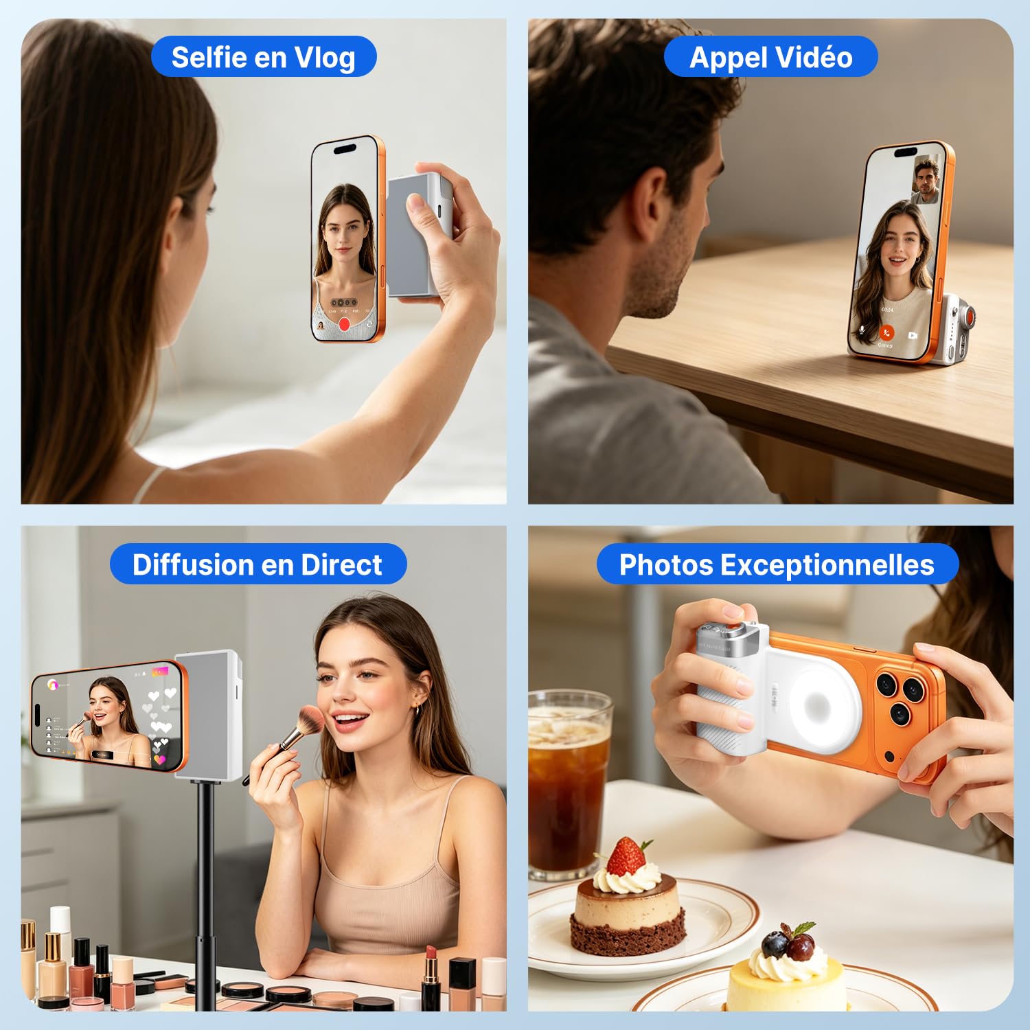 yAyusi Poignée à Selfie avec Fash,Poignée Magnétique pour Appareil Photo de Téléphone,avec Télécommande Détachable,Lumière Selfie Magnétique LED Réglable,Adaptée aux Selfies/TikTok/Créateurs