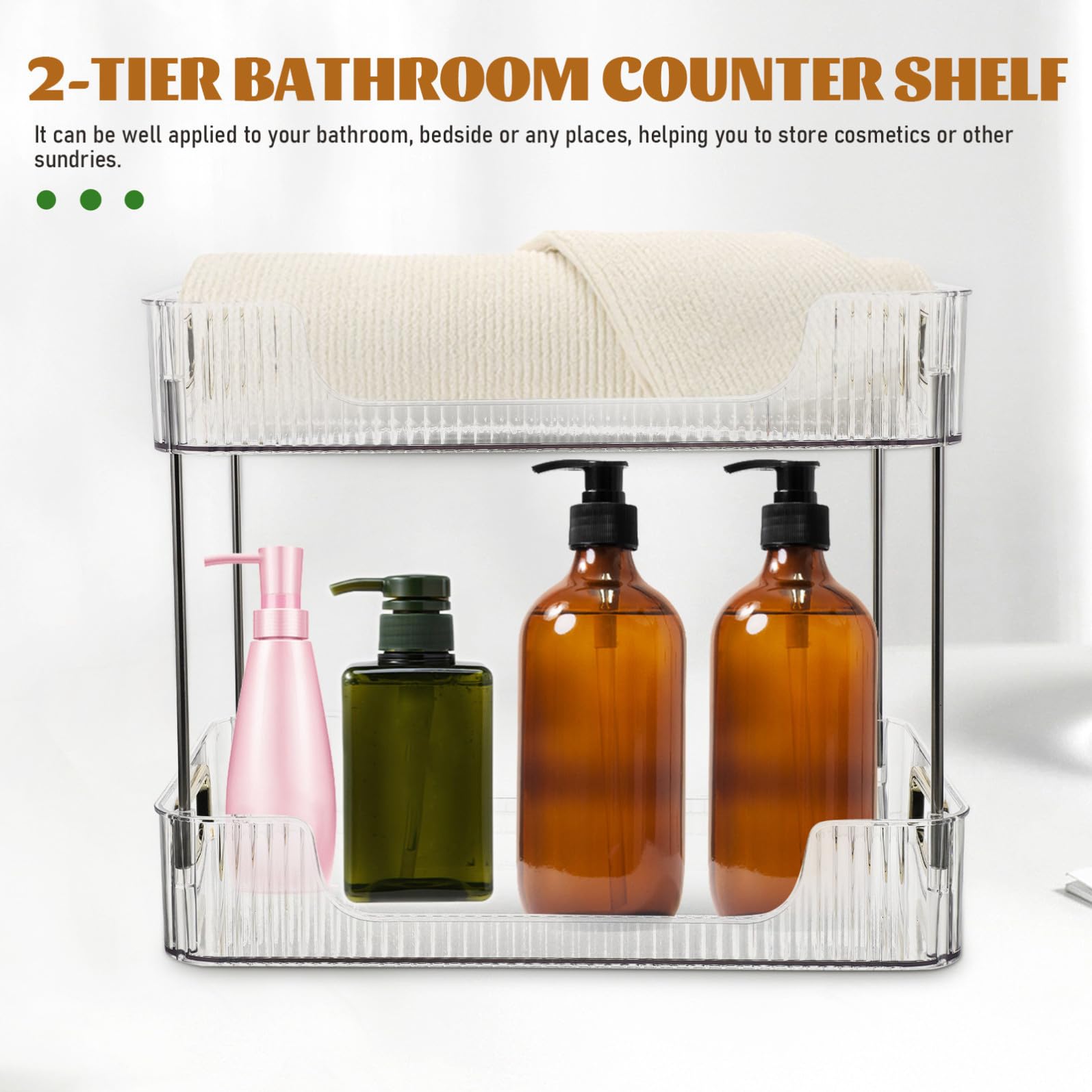Kichvoe Organizzatore da Bagno da Tavolo a 2 Livelli in Pet e Acciaio Inox, Scaffale Trasparente per Cosmetici, per Lavabo e Toletta