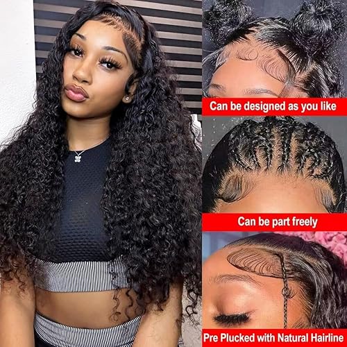 Miniatura 3 de Joydrop Pelucas de cabello humano ondulado profundo sin pegamento con encaje frontal para mujeres negras, pelucas de cabello humano sin pegamento