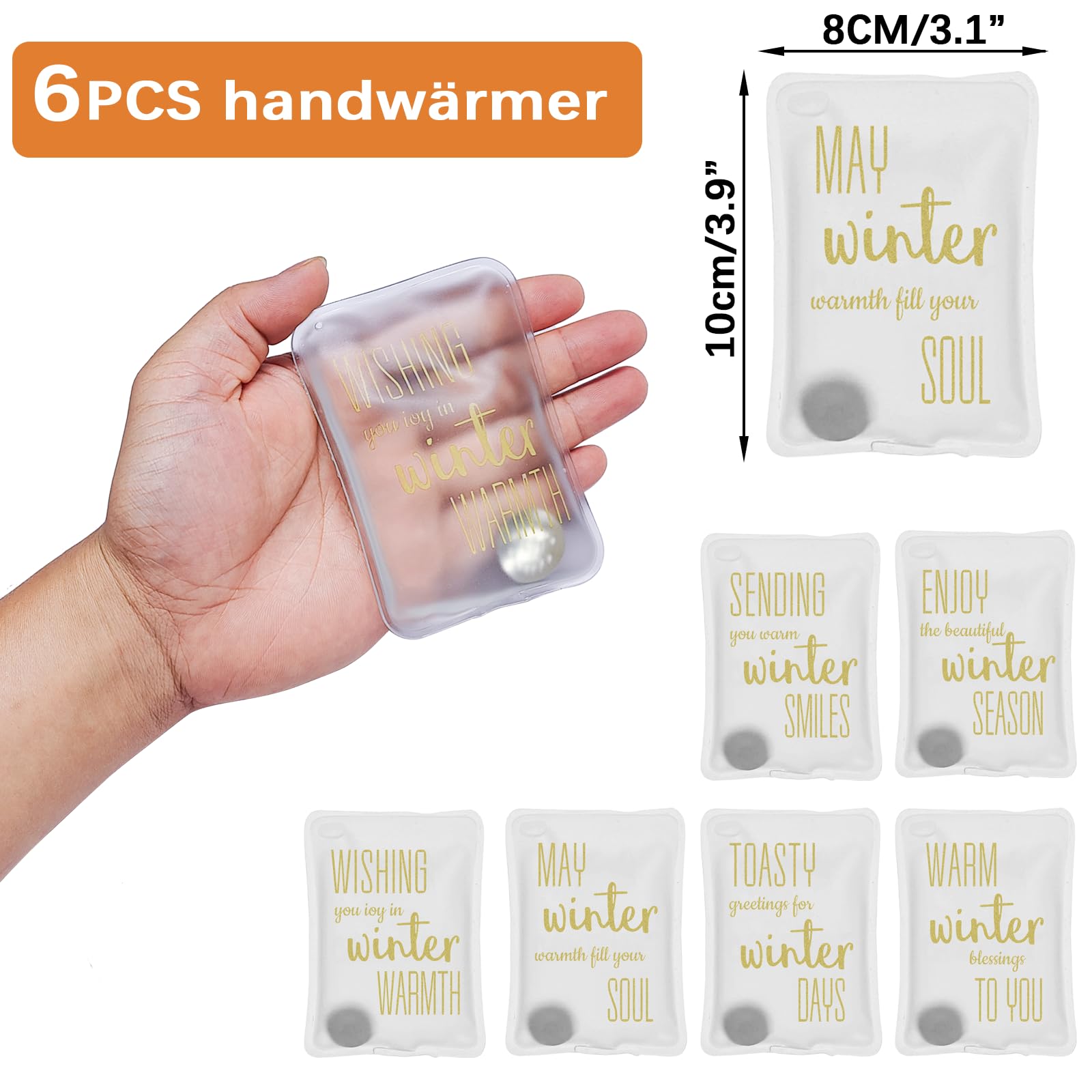 6er Taschenwärmer Handwärmer Kinder Sets Wiederverwendbar mit Gold Glückwünsche, Wärmepad für Kalte Tage und für Unterwegs
