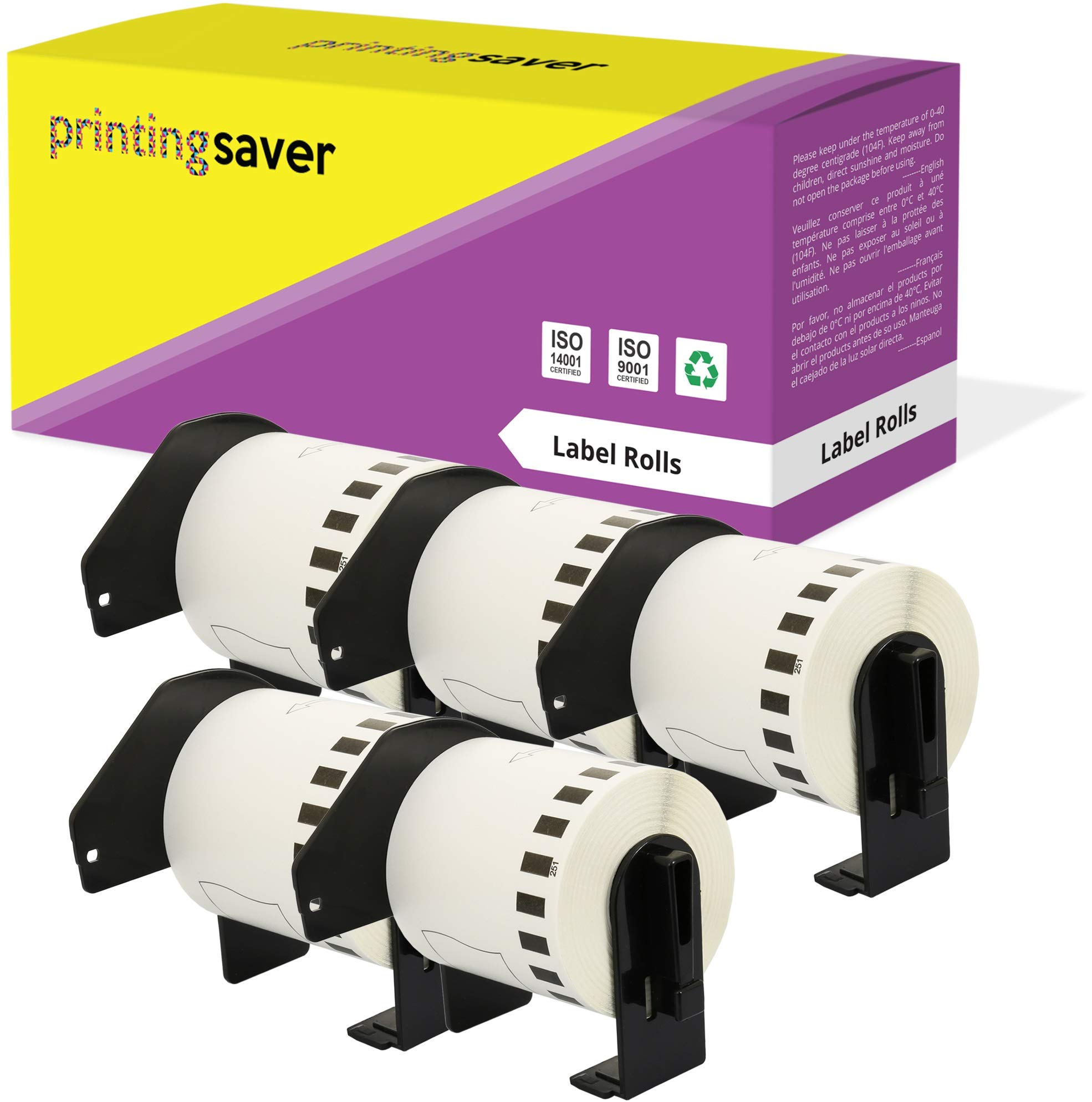 5X DK-22251 62 mm x 15,24 m kompatybilne taśmy papierowe do drukarek etykiet P-Touch QL-800, QL-810W, QL-820NWB, czarno-czerwone na białym (papier)