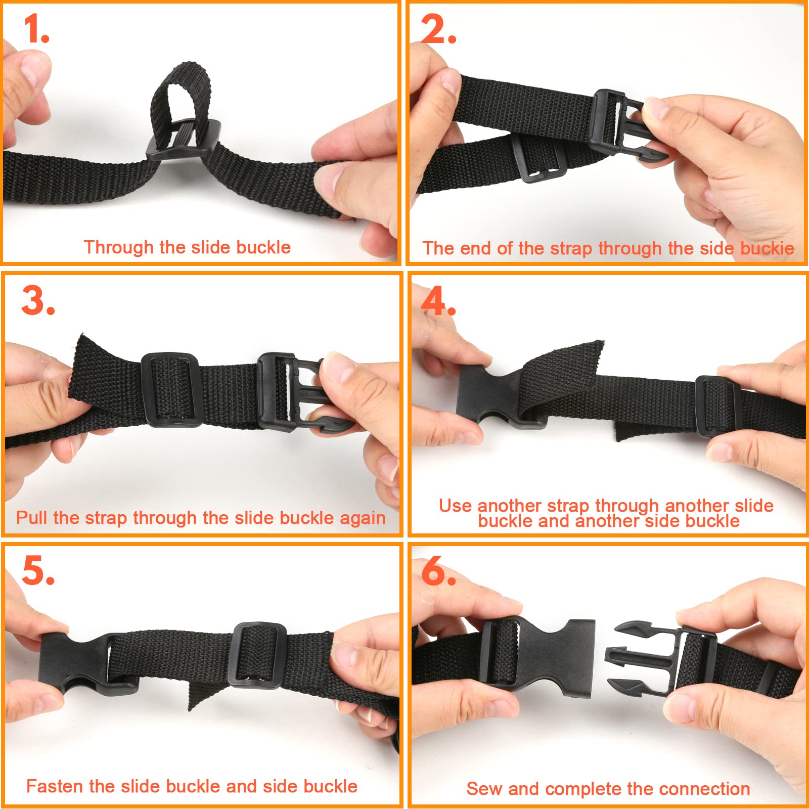 YGDZ - Correas de nailon de 1 pulgada, 20 hebillas de plástico ajustables dobles de liberación lateral rápida con 20 deslizantes, color negro resistente, Negro