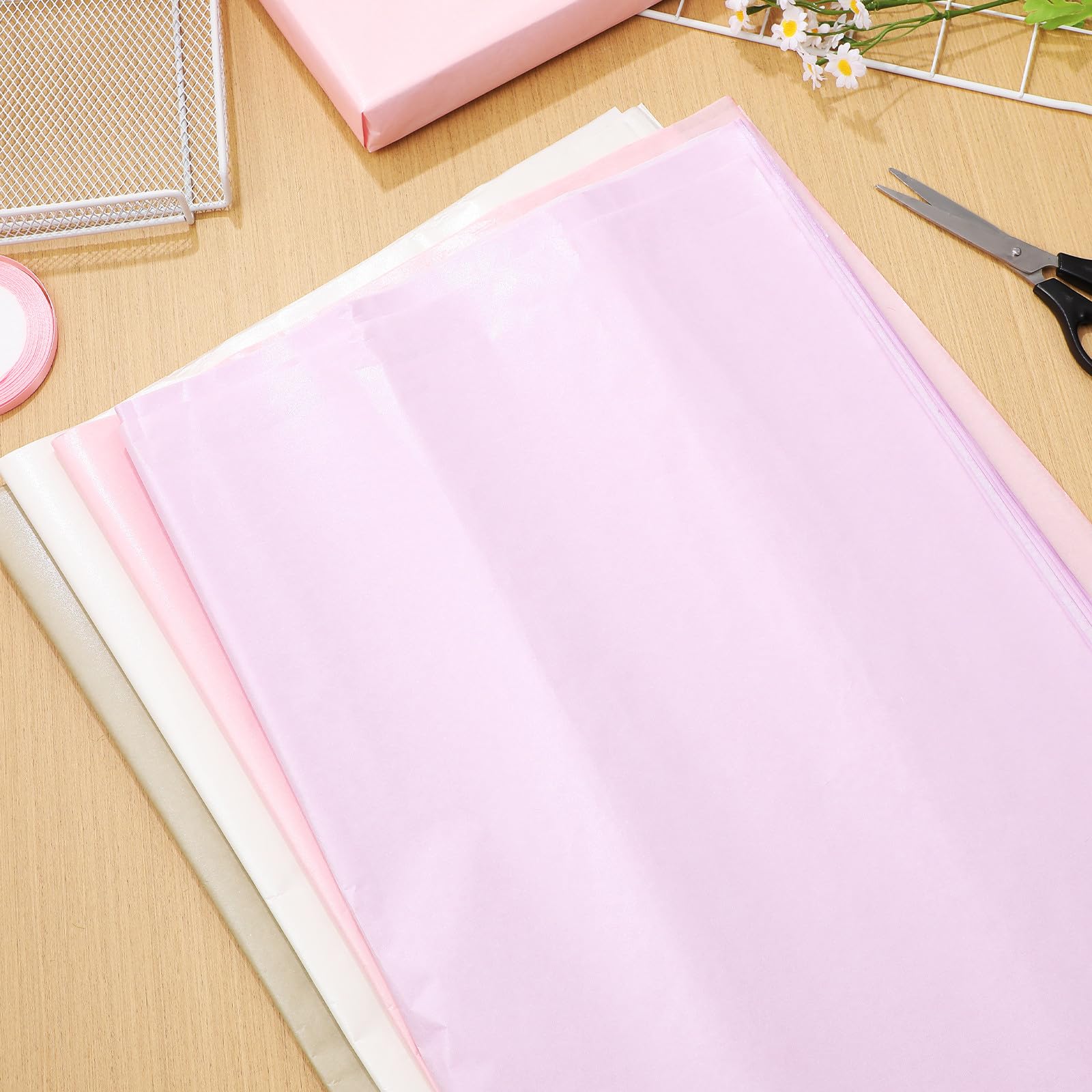 FONDOTIN 80 Arkuszy Arkuszy Papieru Do Pakowania Prezentów Papier Do Owijania Kwiatów Kolorów Pastelowych Biały Róż Wiśniowy Fiolet Dzwonków