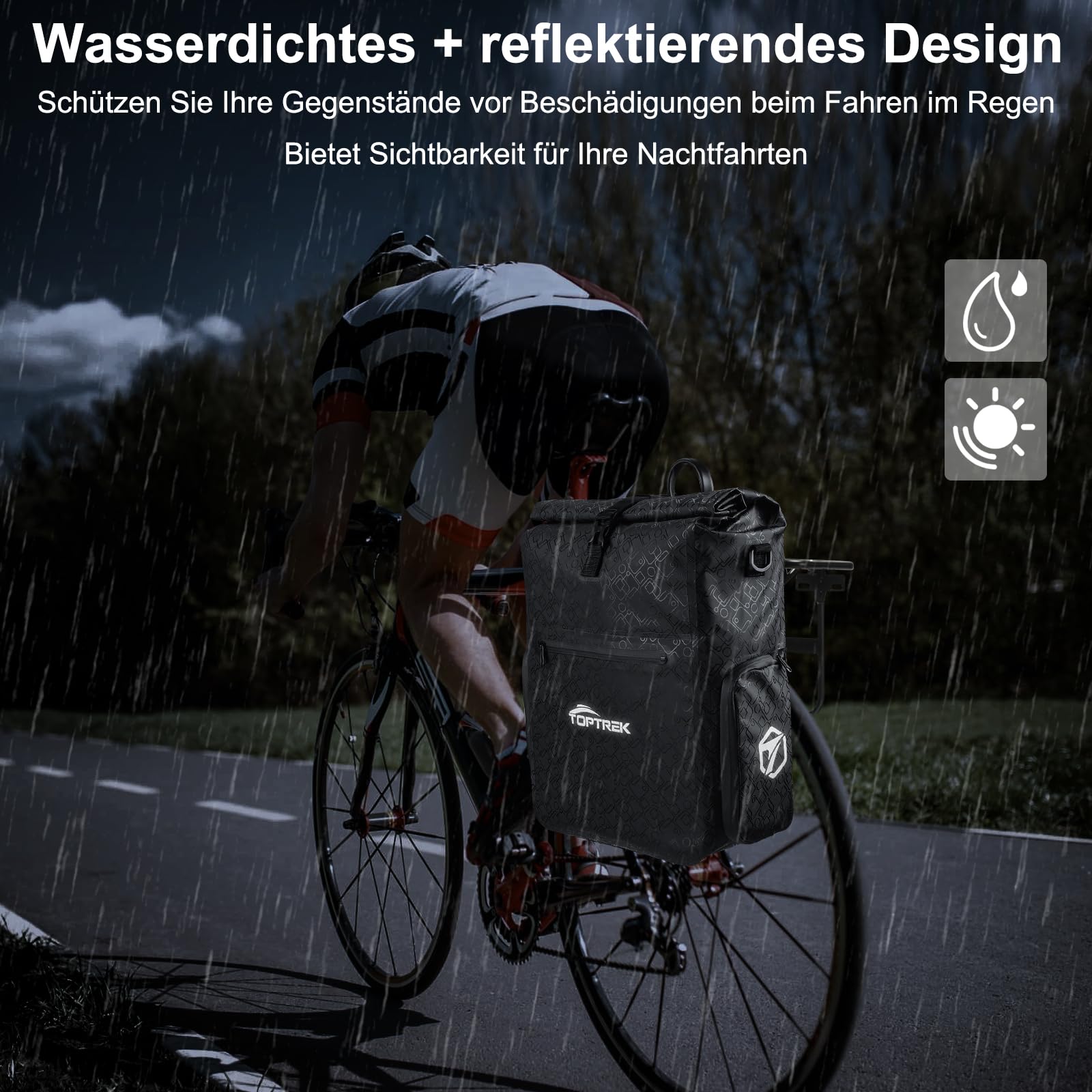 toptrek Borsa da bicicletta per portapacchi con scomparto esterno, 25 l, impermeabile | Borsa per portapacchi con tasche interne rimovibili, richiudibile, con maniglia e tracolla