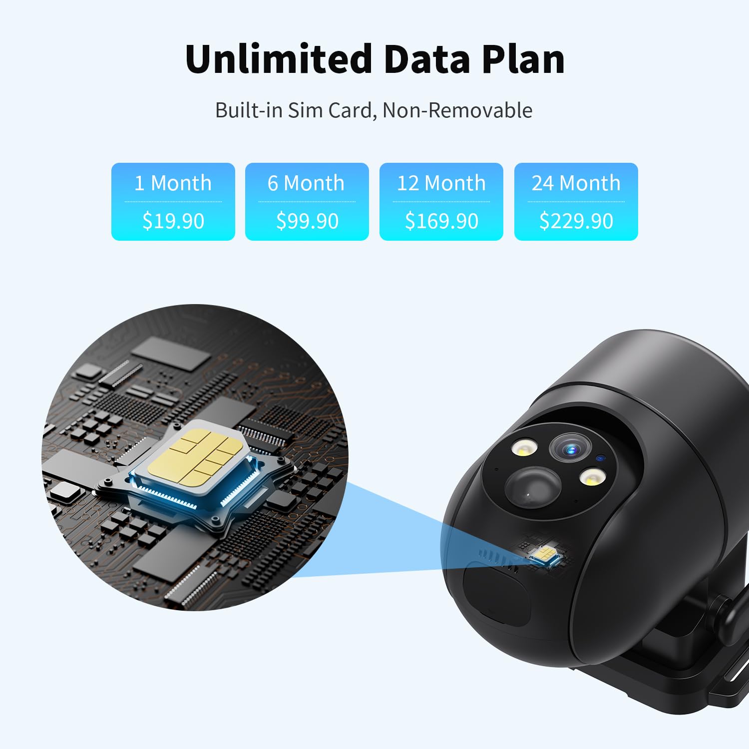 ELYSOO Telecamera di sicurezza cellulare 4G LTE, senza WiFi, telecamera di sicurezza per esterni senza fili con vista completa a 360°, piano dati illimitato, visione notturna a colori 2K, allarme