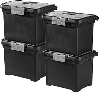 Sterilite 4-Pack Portable File Box, Stackable Container for Letter Hanging Folders, Black - Paper Document Plastic Storage