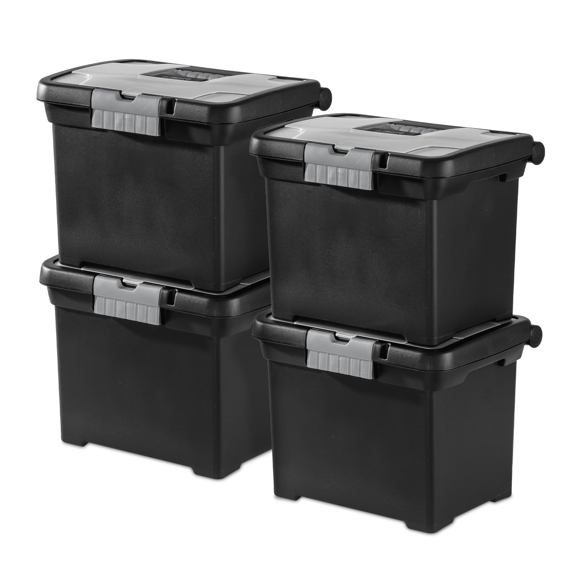Sterilite 4-Pack Portable File Box Stackable Container for Letter Hanging Folders Black - Paper Document Plastic Storage Organizer