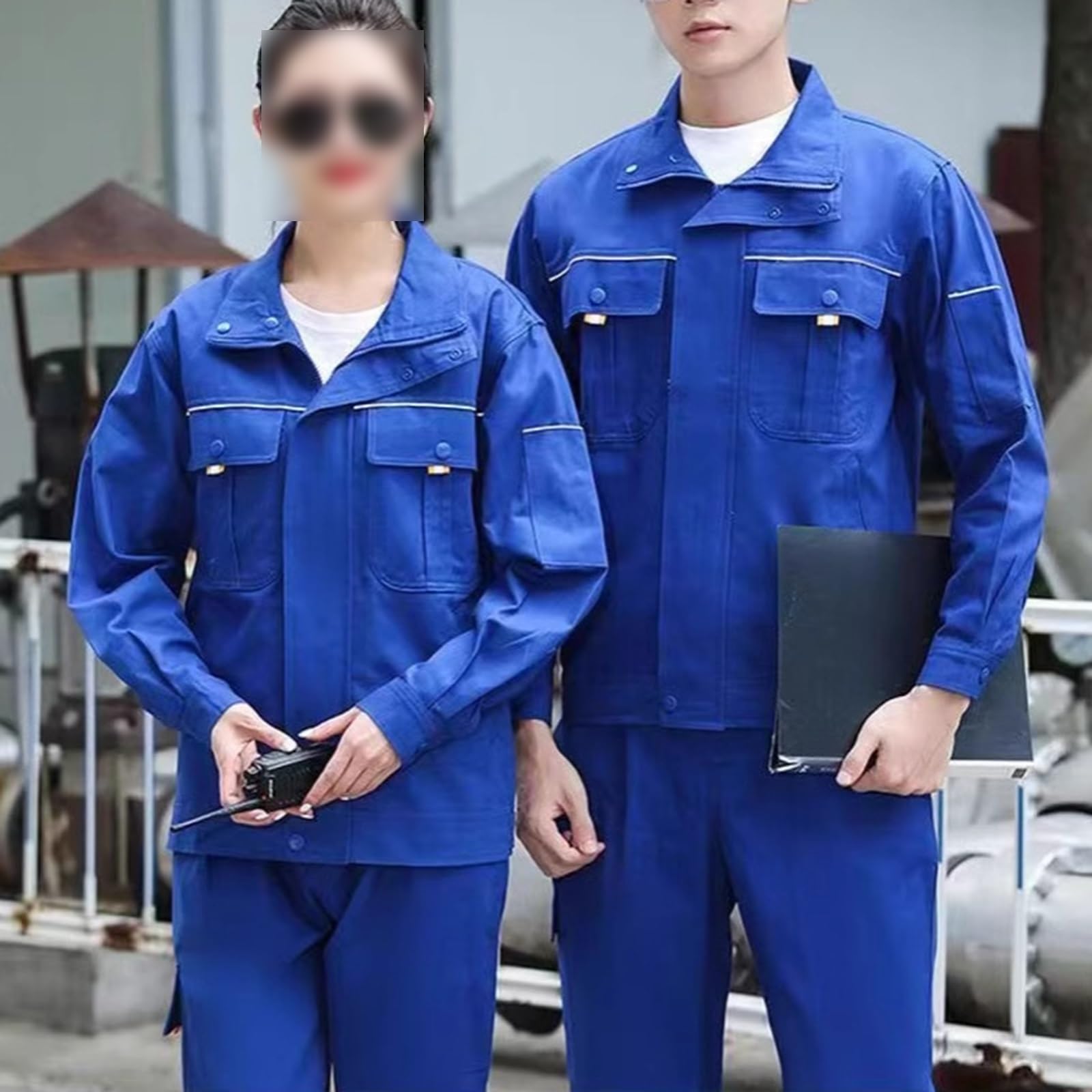 Schweißer-Arbeitsanzug aus Baumwolle für Herren, verdickte Schweißerjacke mit Stehkragen, Klappkragen auf der Brust und verlustsicherer Klapptasche