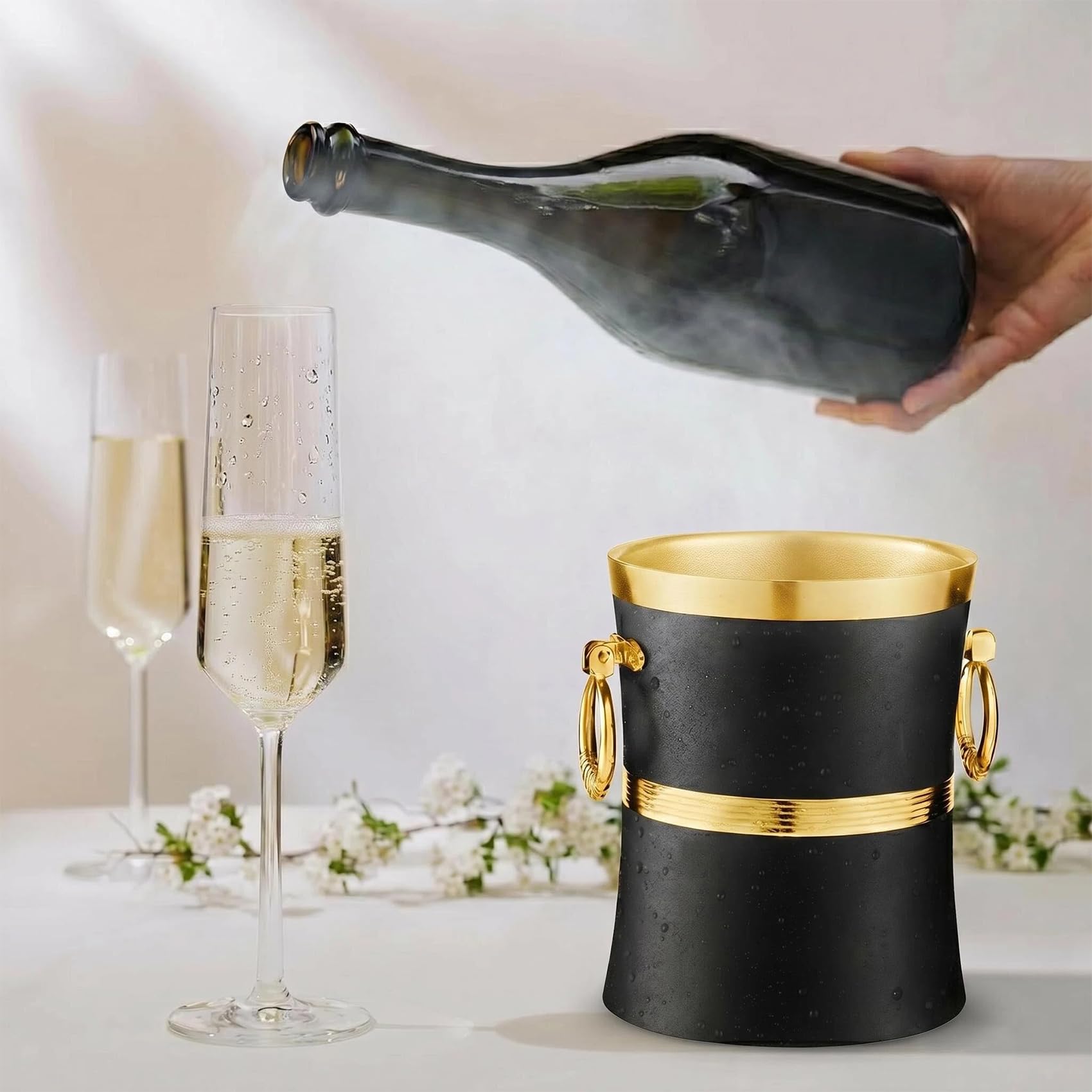 Goldfarbener Weinkühleimer für Flasche, 750 ml, Weißweinkühler, isolierter Champagner-Bier, Eiskühler, hält Wein und Getränke kalt