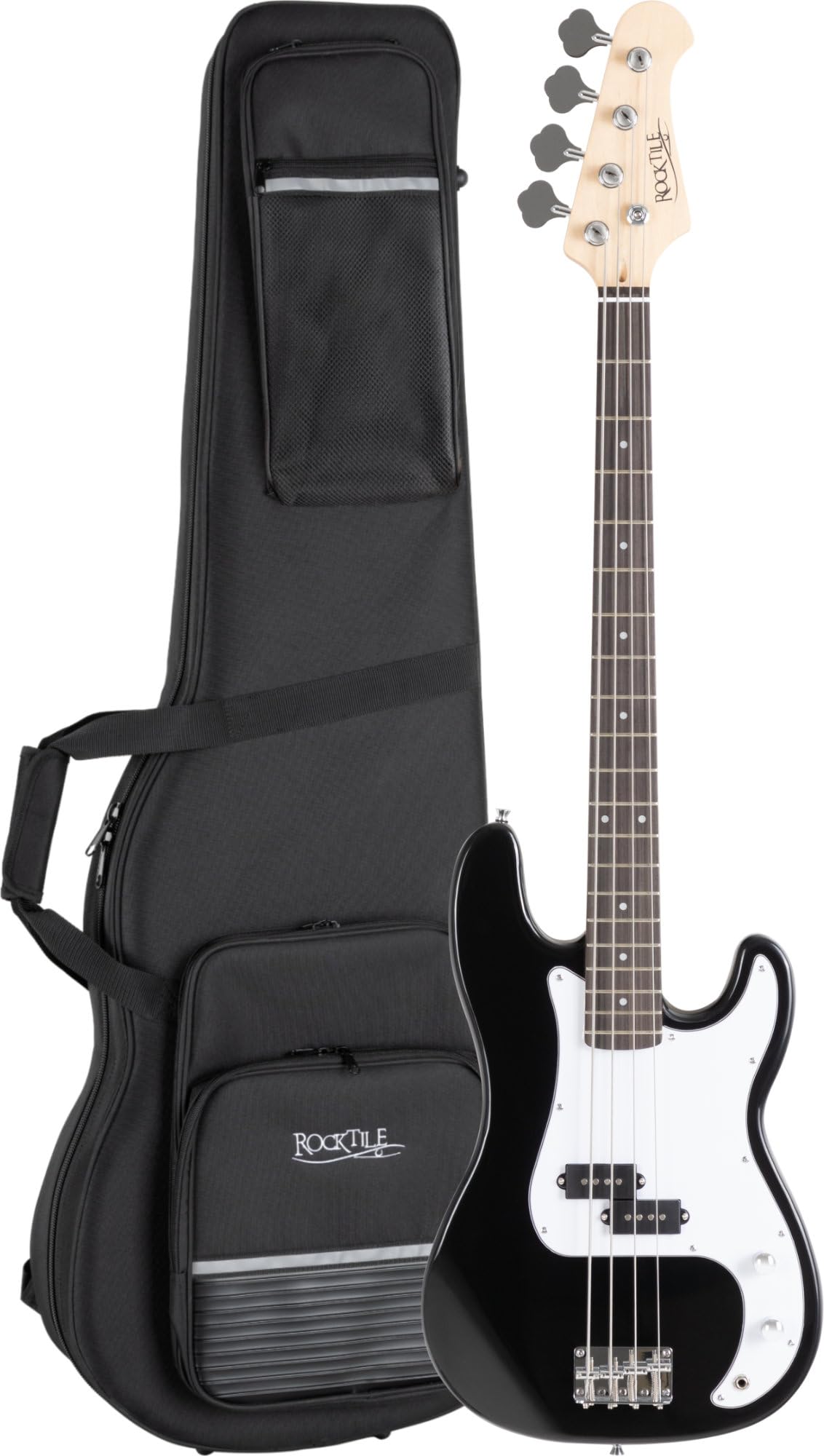 Rocktile Puncher E-Bass Black Set incl. Estuche Ligero, Bajo, Peso: 4 | Modelo: Puncher Black, 0 kg, Número de cuerdas: 4, Orientación: Diestro, Forma del cuerpo: P-Bass, Cuerpo: Caoba, Trastes: 22