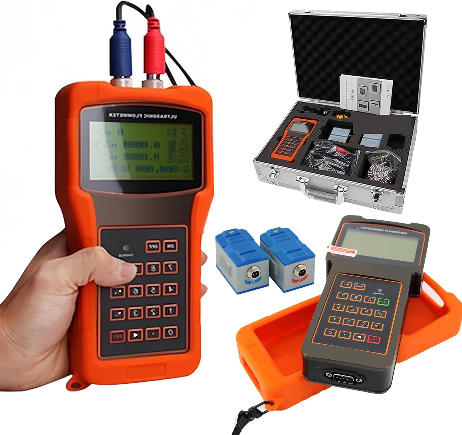TUF-2000H/HT-2000H Portable Ultrasonic Flow Meter for Liquids DN15~DN6000mm with S/M/L Transducer -30C~160℃ Sensor Oil Sewage Digital Transit-Time Flowmeter DTI Meter,TM1