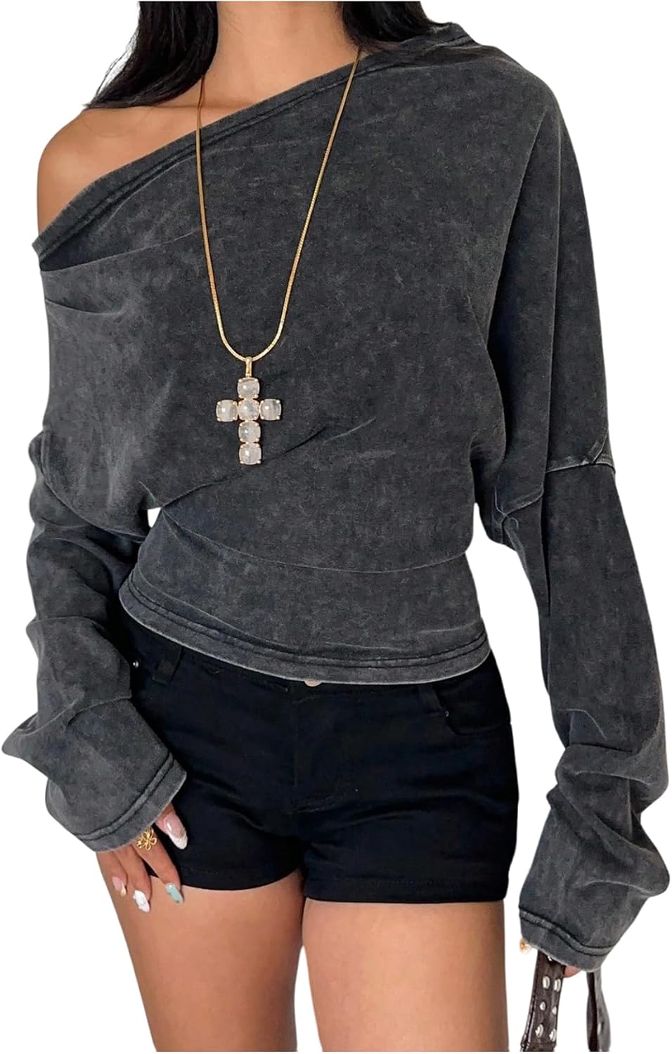 Milumia Women's Off The Shoulder Sweatshirts Ruched Long Sleeve Casual Pullover Tops