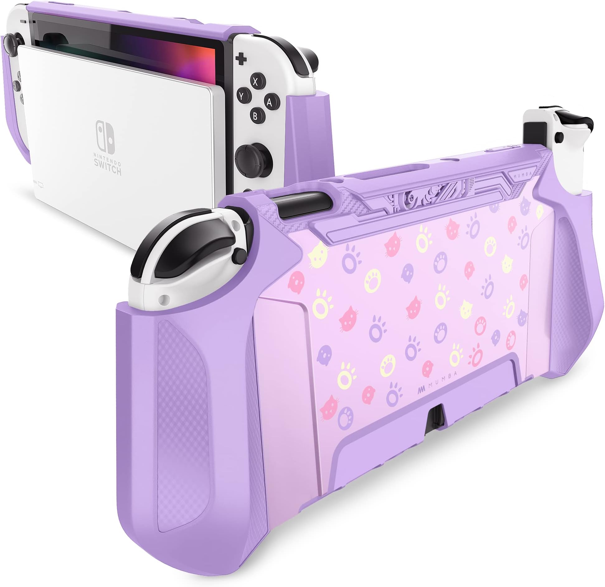 Mumba Dockable Case for Nintendo Switch OLED 2021, [Blade Series] TPU Grip Protective Cover Accessories Compatible with Nintendo Switch OLED 7 Inch and Joy-Con Controller (BBPurple)