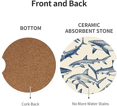 2pcs Car Cup Holder Coaster Car Coaster Hand Drawn Shark Absorbent Car Coaster Absorbent Drink Coaster for Car Decor Auto Accessories