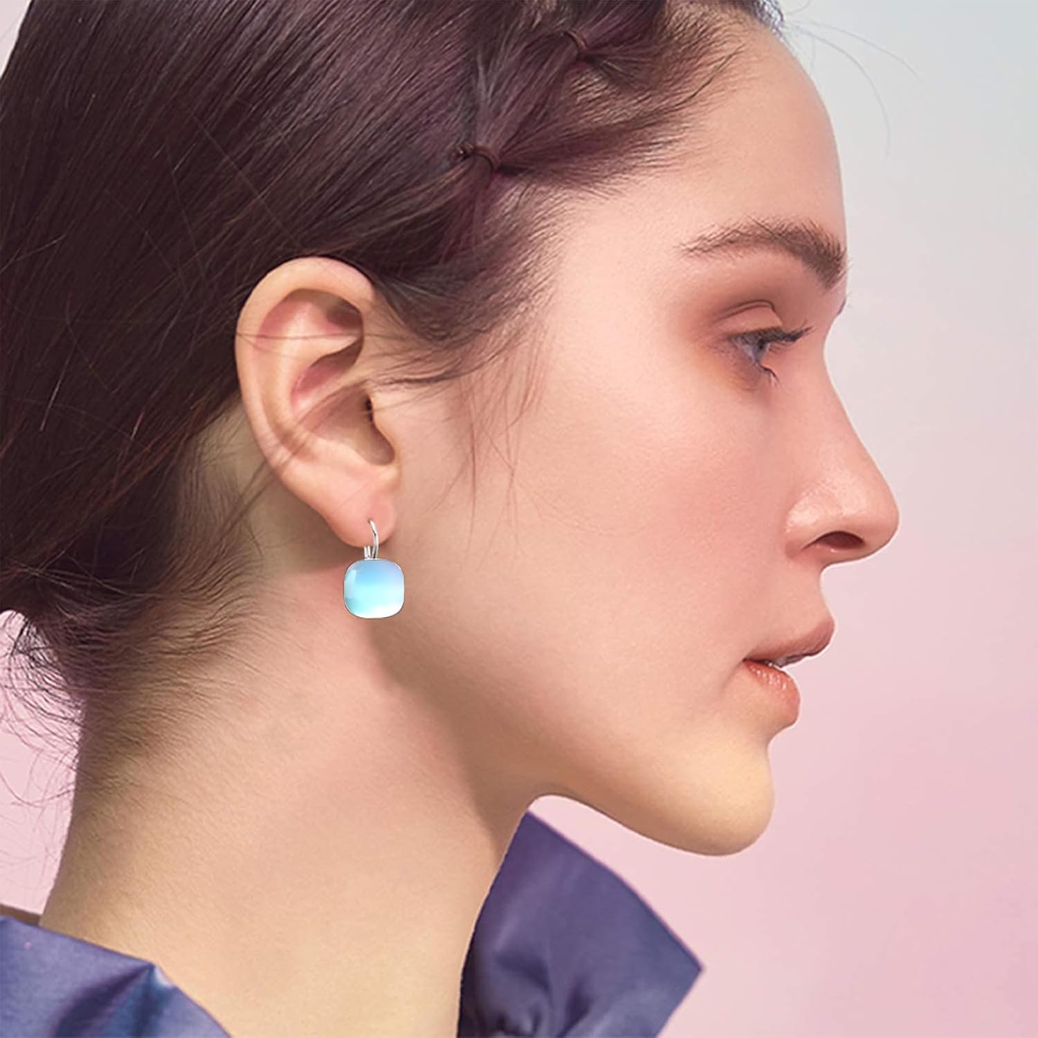 AOBOCO Sterling Silver Leverback Earrings Embellished with Crystals from Austria, Hypoallergenic Cushion Cut Square Crystal Earrings, Fine Anniversary Birthday Jewelry Gifts for Women - Image 2