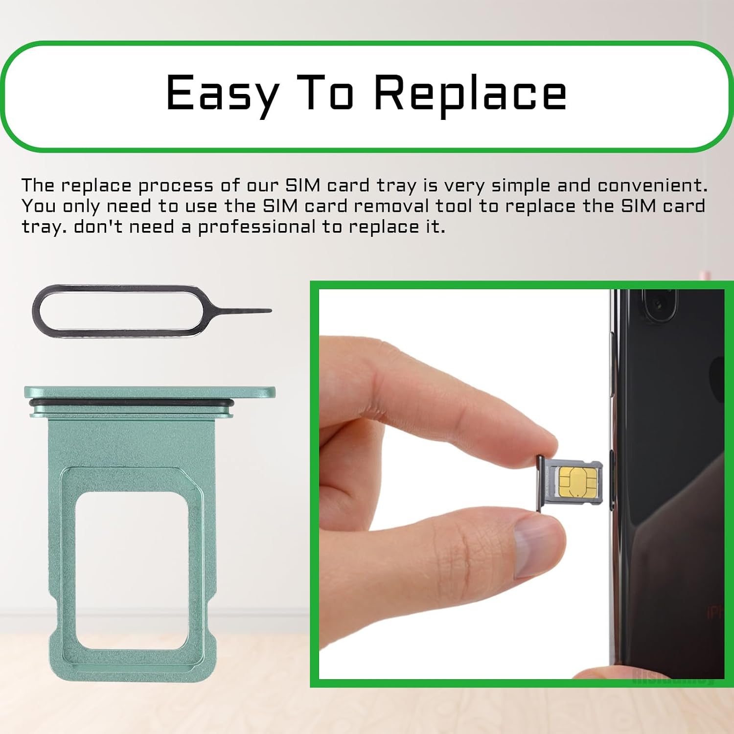 for iPhone 11 Green Single SIM Card Tray Slot Replacement | Single SIM Version Card Slot Replace with Waterproof Rubber Ring SIM Ejector for iPhone11A2111 A2223 A2221