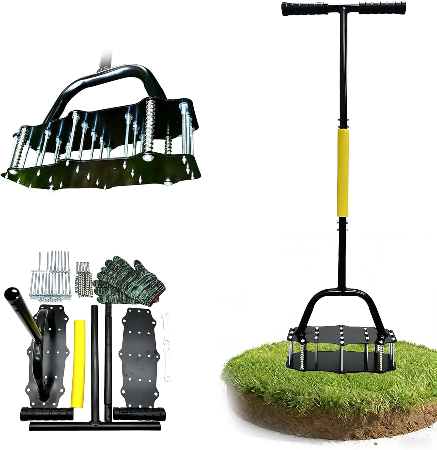 GOURIXIN Lawn Aerator, Manual Hollow Tine Lawn Aerator for Grass, Carbon Steel Garden Aerator Tool with Ergonomic Handle for Compacted Soils Lawn Care and Soil Loosening