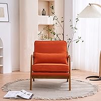 Vista 3 de Sillón tapizado para sala de estar, moderno de lino para interiores, silla de ocio individual con reposabrazos de roble y almohada lumbar, silla