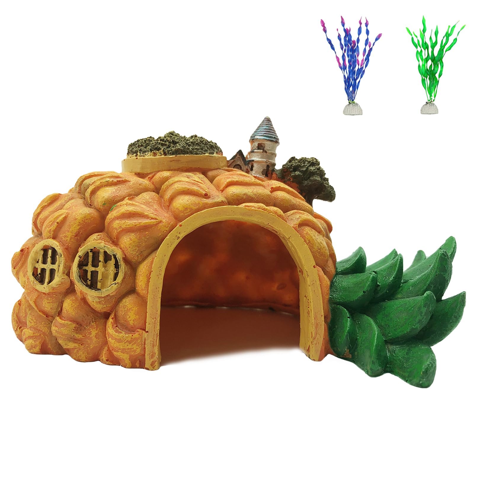 Tfwadmx Aquarium Decorations Resin Pineapple Fish Tank House Hermit Crab Hideout Cave Shelter Decor Underwater Landscape Hut Aquarium Ornament for
