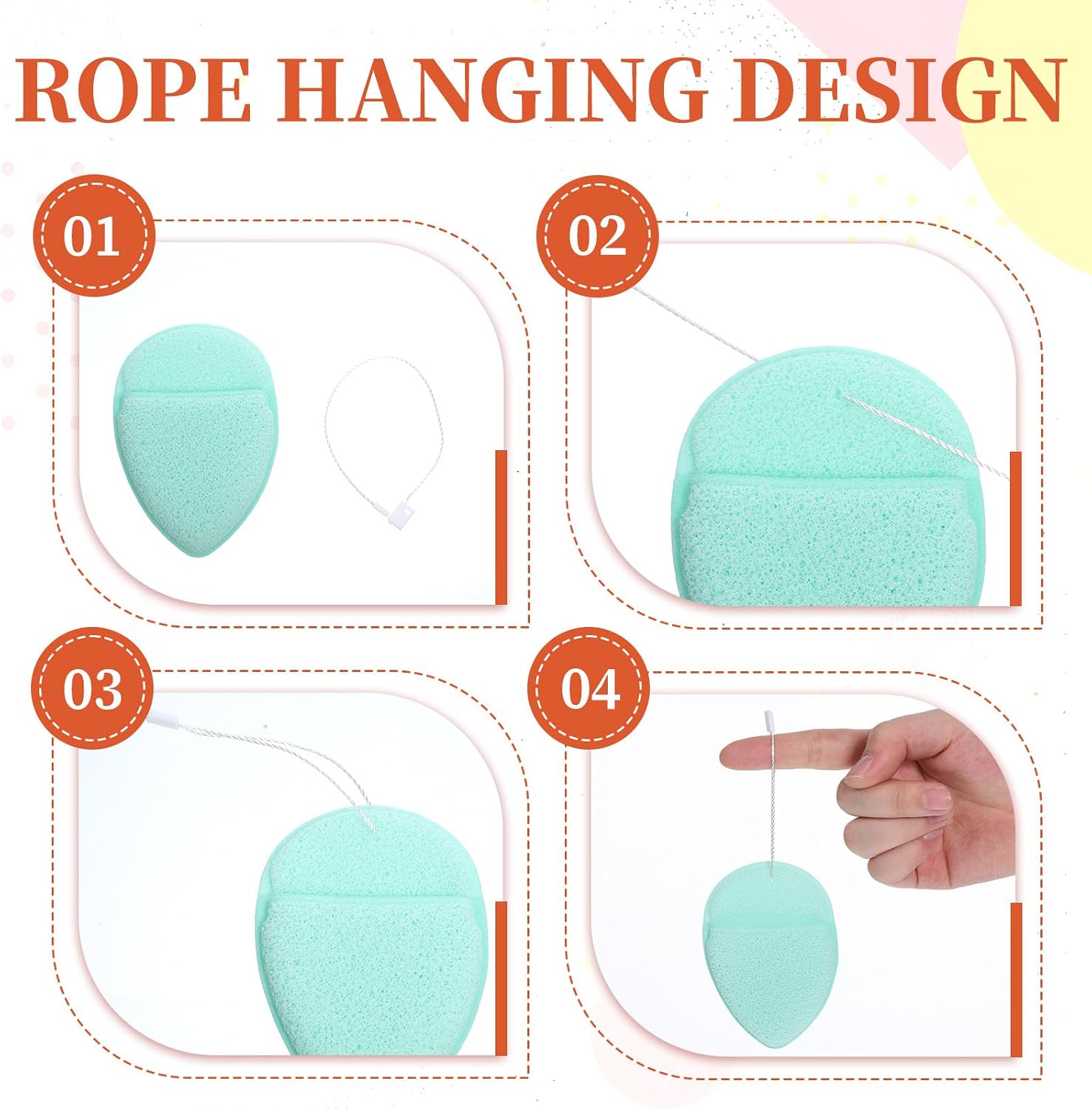 cobee 7 Pcs Facial Sponges Set, Soft Face Cleansing Puff Reusable Face Washing Sponge with Hanging Rope Makeup Remover Exfoliating Pads Colorful Facial Sponge for Daily Cleansing