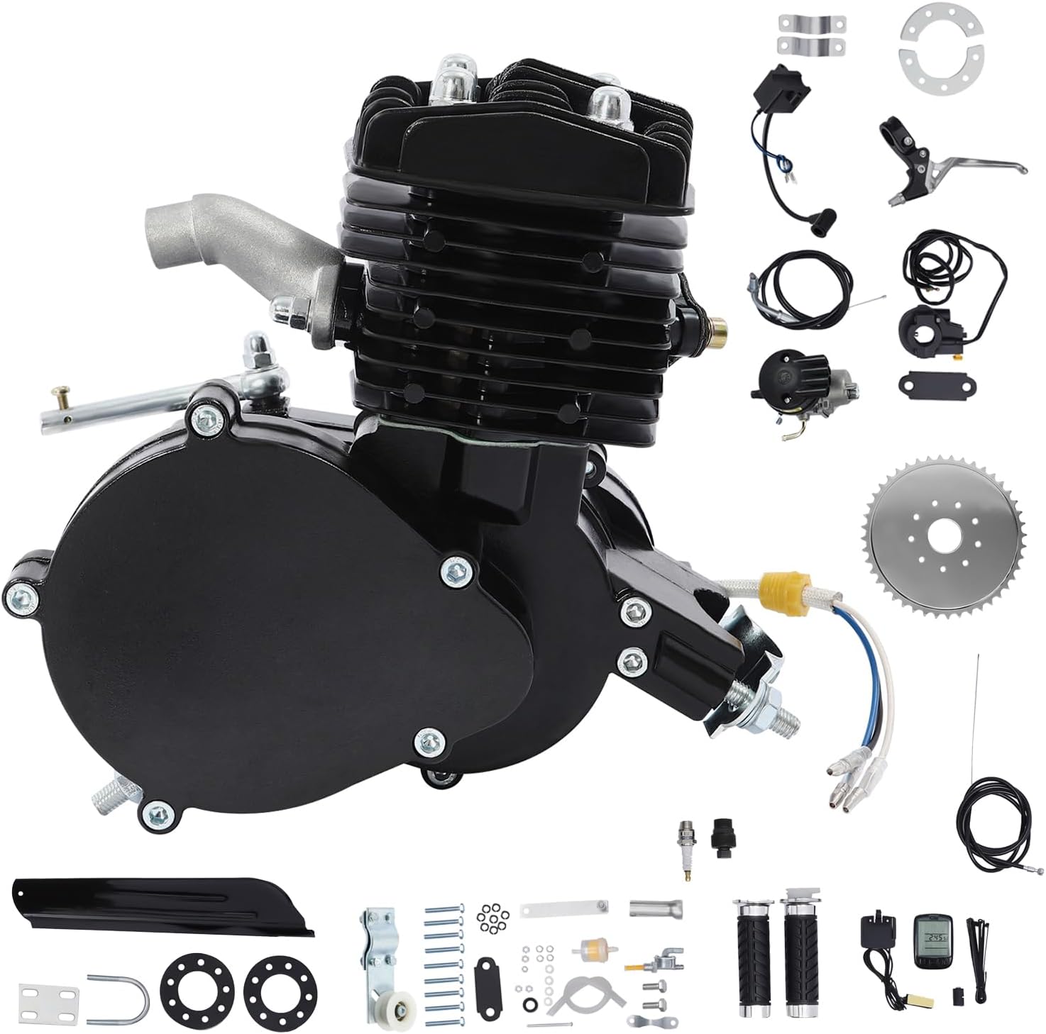80cc Bicycle Engine Kit 2 Stroke Petrol Bikes Motor Single Cylinder Air-Cooled Engine Gasoline Engine Motor Kit Full Set Motorized Bicycle Engine Kit for 26" 28" Bikes