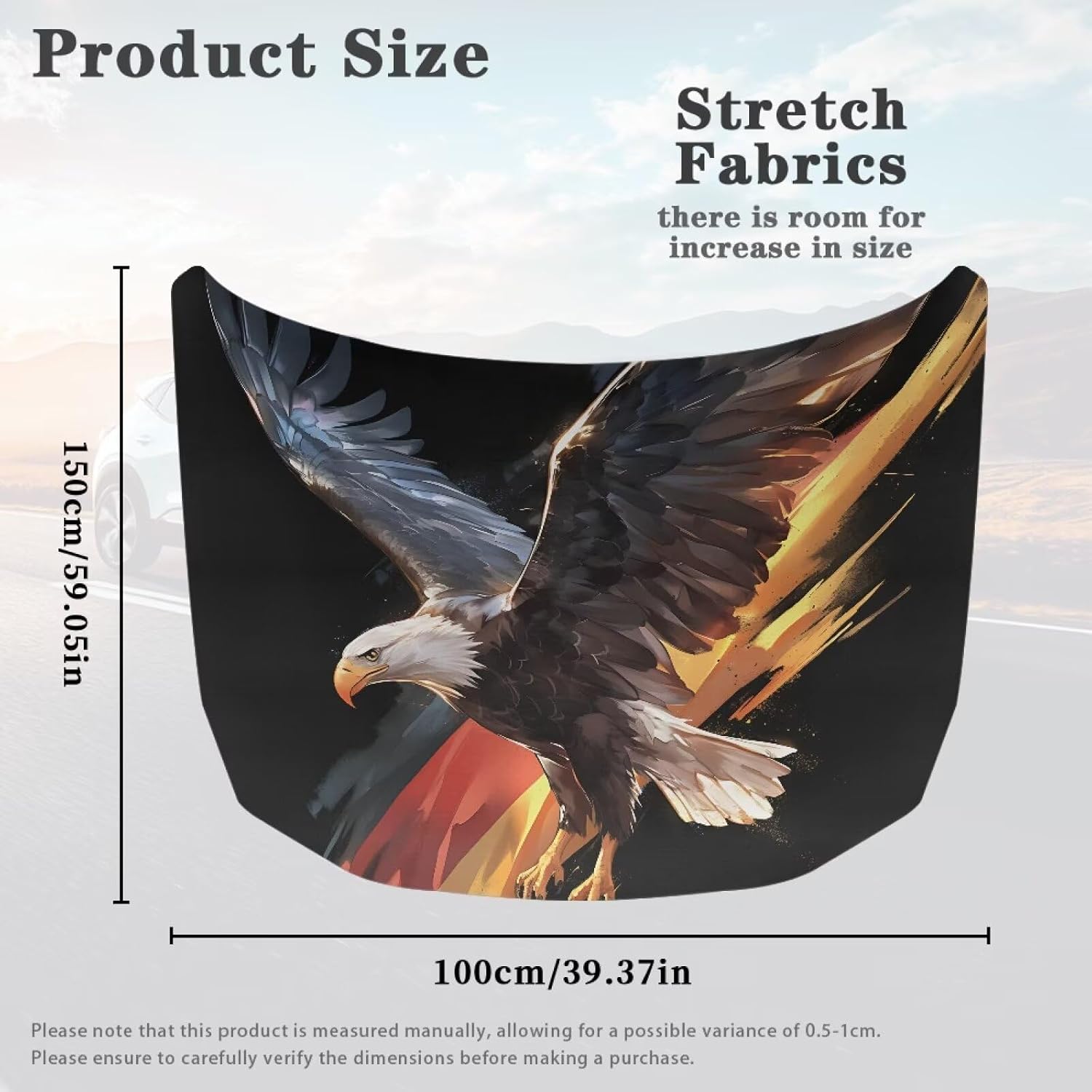 Horeset Car Hood Cover Full Cover Protector Hood Wrap Blanket Vehicle Outdoor Automotive Exterior Accessories Elastic German Flag Eagle
