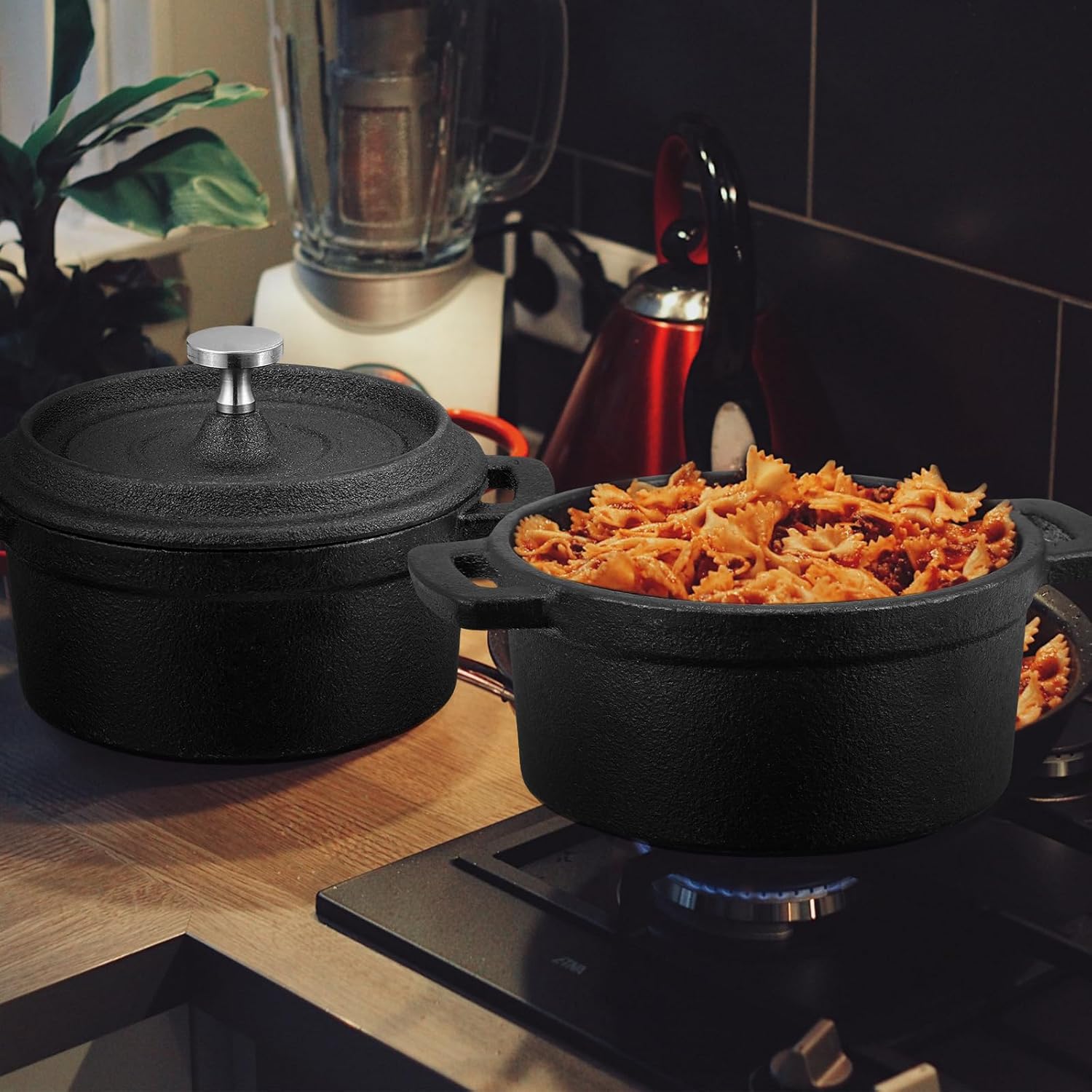 4 Pcs Mini Dutch Oven Small Round Iron Cocotte Black Dutch Oven Pot with Lid and Dual Handles Cast Iron Pot for Stovetop Use Marinate Cook Bake Refrigerate Garlic, Individual Servings(17 oz)