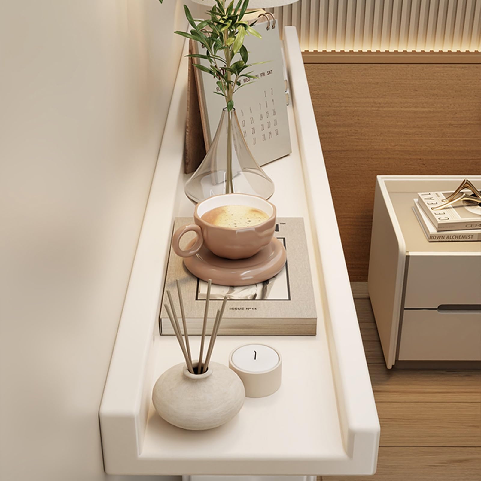 Estante de madera para radiador flotante y cubierta decorativa de pared para almacenamiento