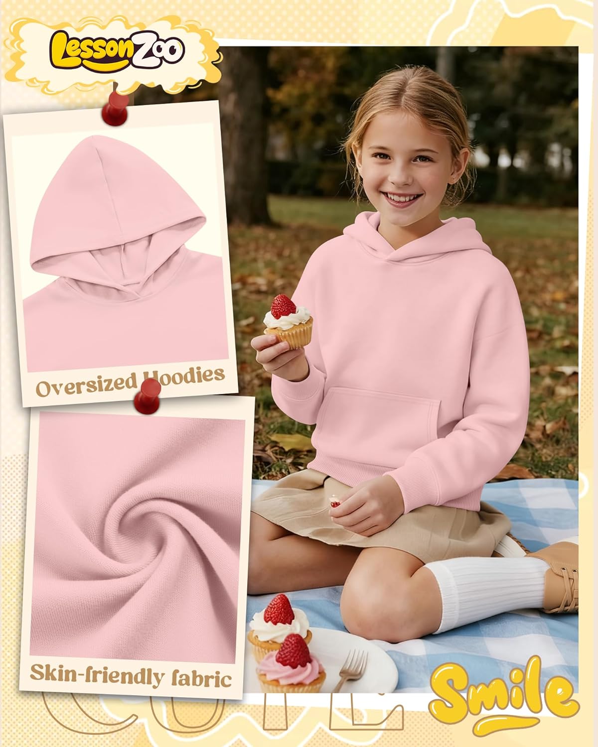 3 Pack Girls Hoodies Lightweight Kids Oversized Hooded Sweatshirt Cute Long Sleeve Pullover Sweatshirts with Pocket - Image 4