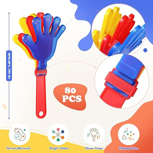 Miniatura 2 de Sratte 80 piezas de 7.5 pulgadas - Clappers de mano a granel, silenciadores a granel, regalos de fiesta, mini tablero de sonido de mano de plástico