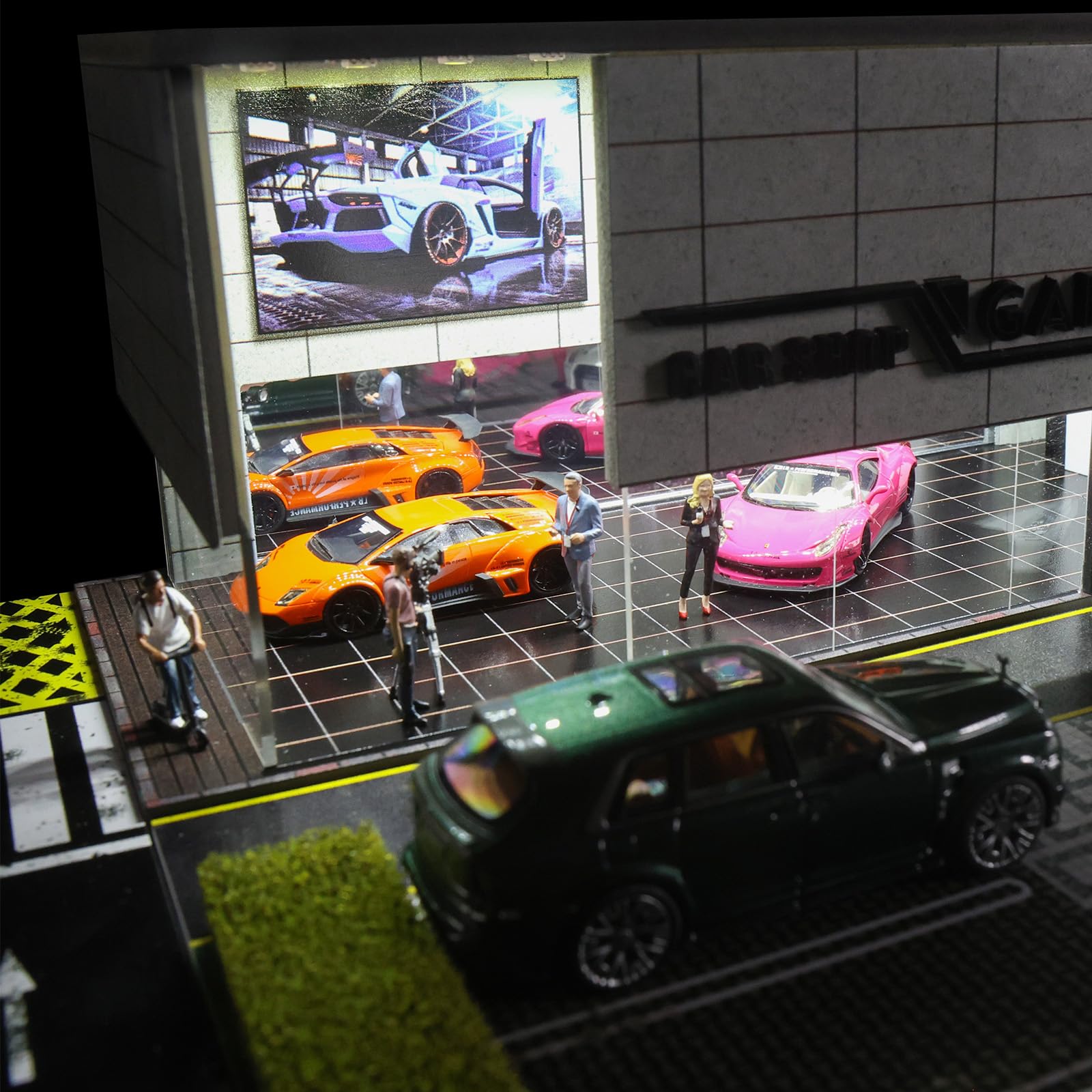 G-FANS 1/64 Scale Parking Garage Diorama with LED Lights, Display
