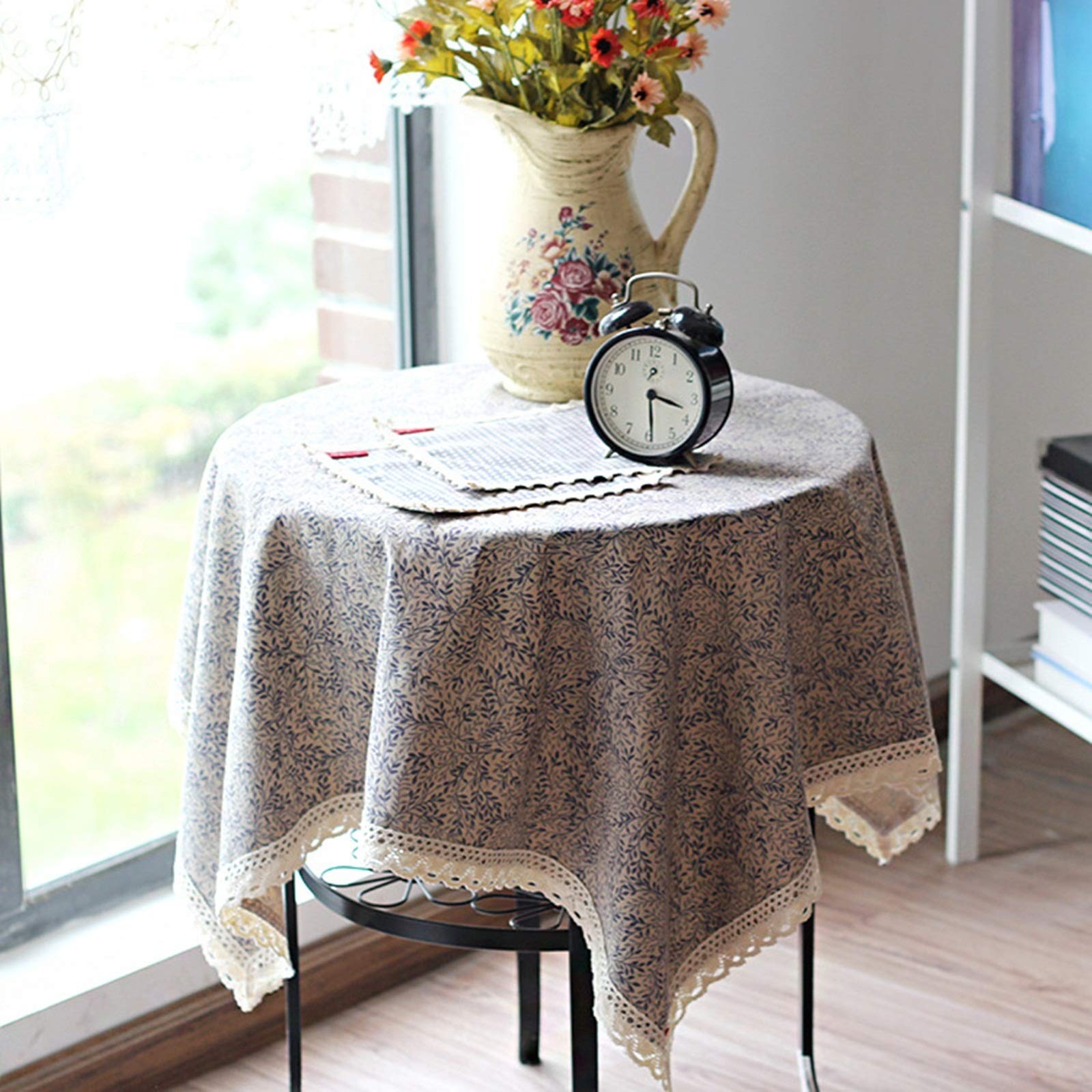 Nappe picnic motif de rameaux en coton vert 140x180cm pour repas en plein air