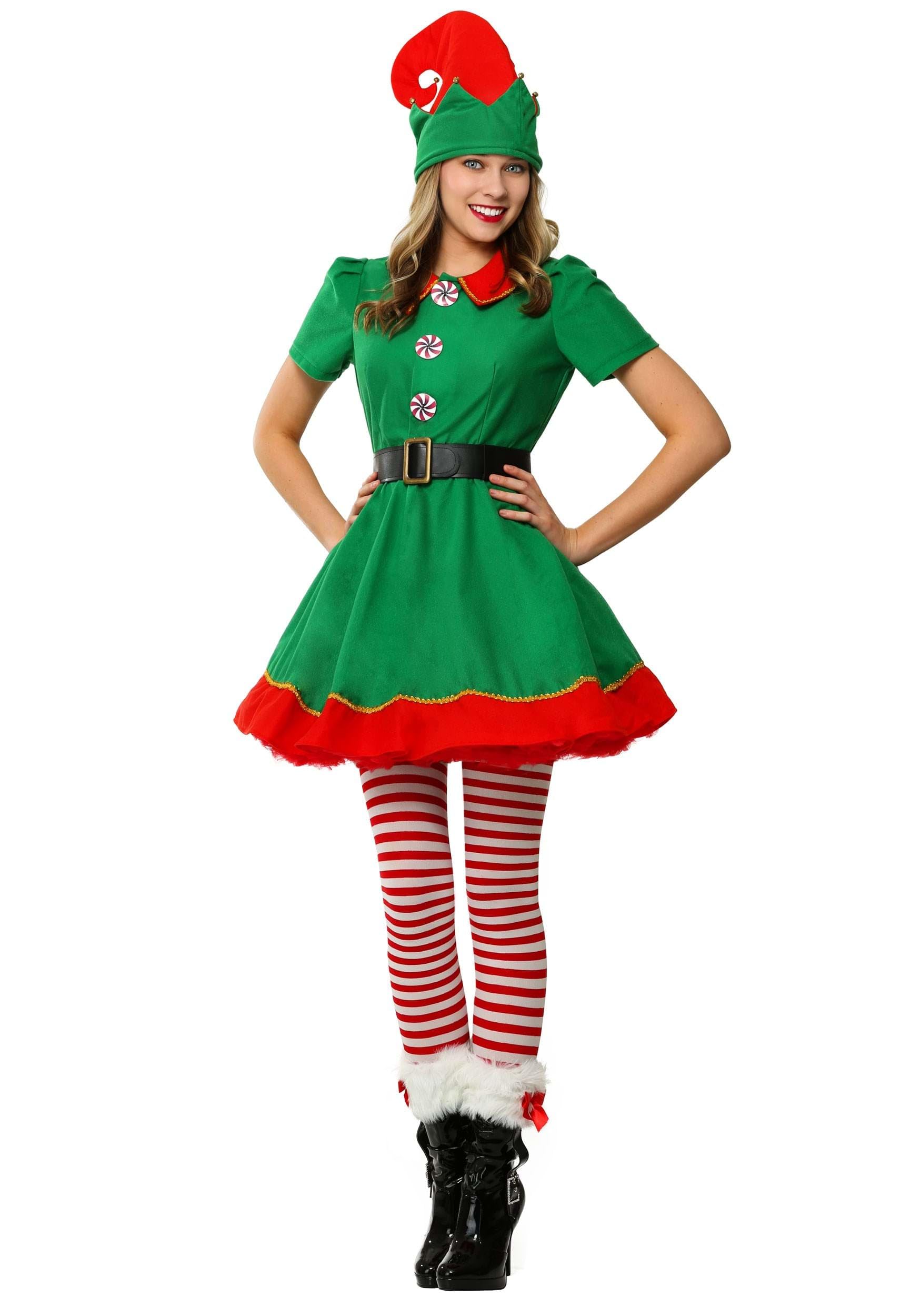 Women's Holiday Elf Fancy Dress Costume | Holiday Fancy Dress Costumes Green/Red Medium Fun Costumes