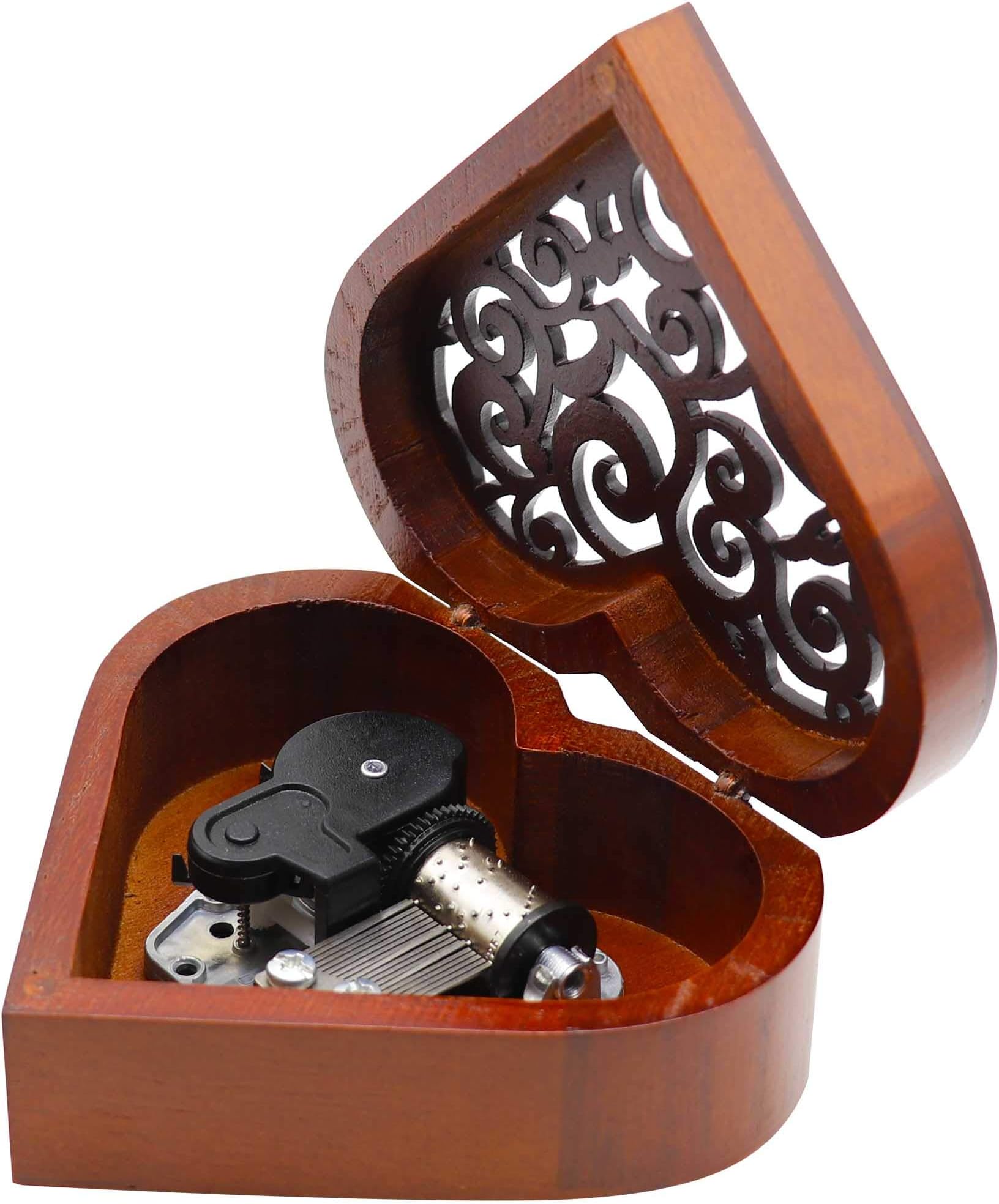 Vintage Music Box, Heart Shape Wooden Mechanism Wind Up Musical Box Gift for Christmas/Birthday/Valentine's Day, Melody Ode to Joy