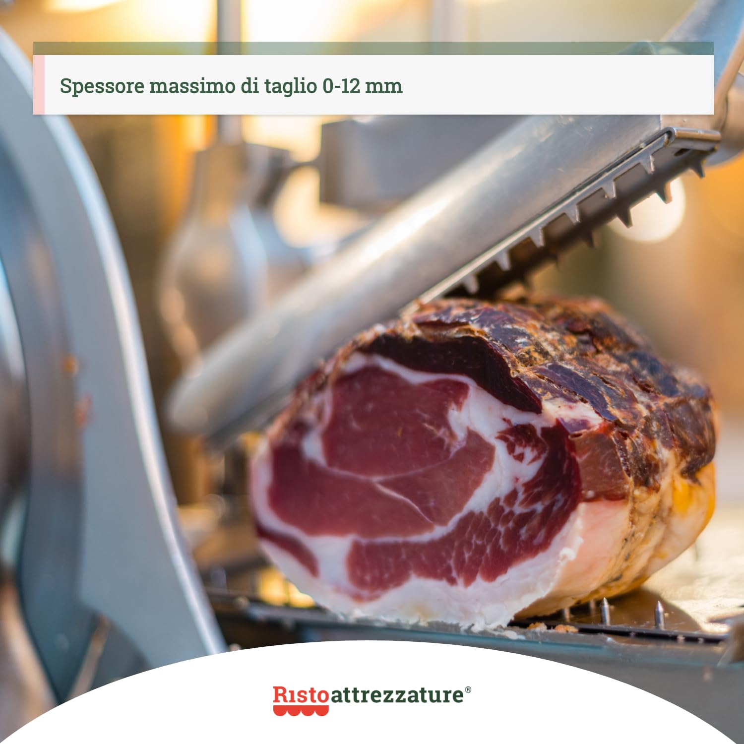 Ristoattrezzature Affettatrice per salumi a gravità professionale con affilatoio amovibile lama in acciaio Ø 250 mm 0.15 kW