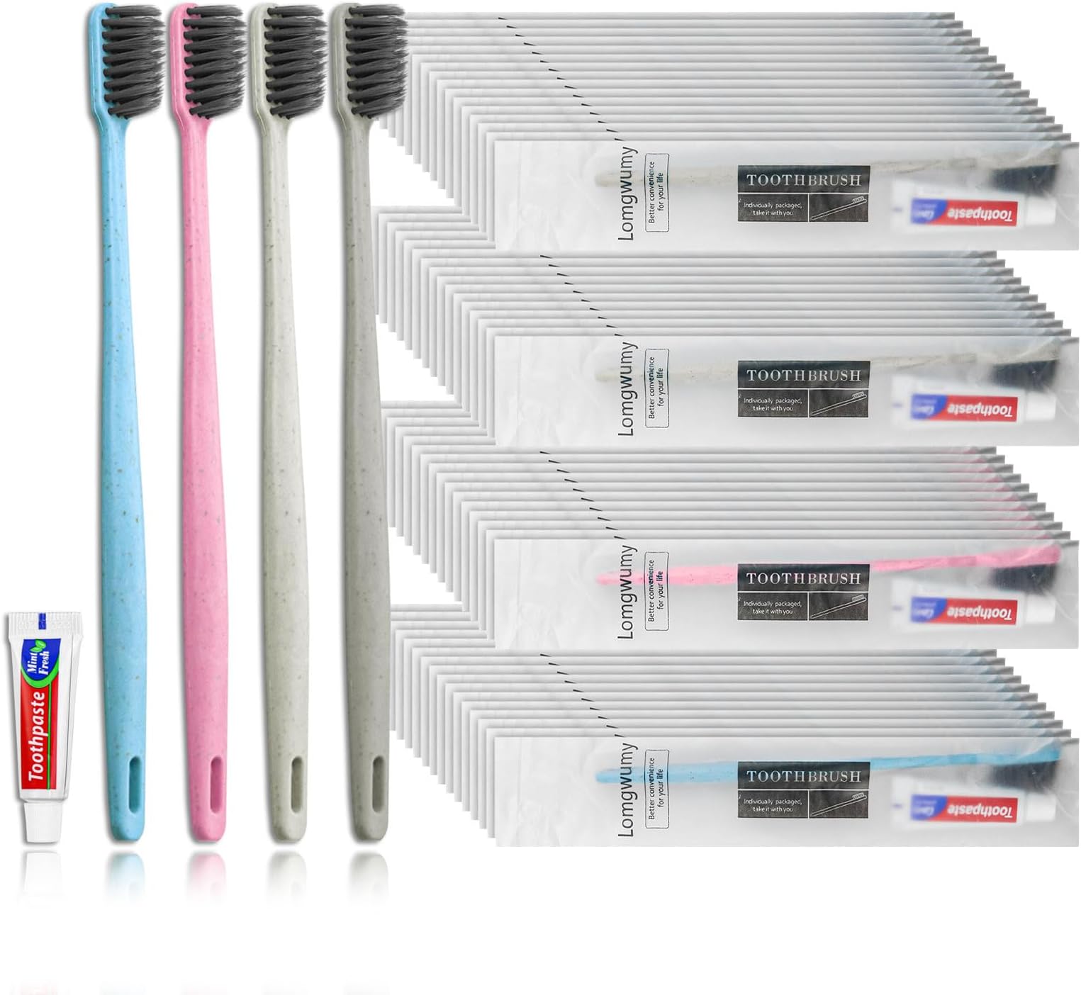 Disposable Toothbrush, Toothbrush Bulk, Bulk Toothbrush and Toothpaste Sets, 4 Colors, Individually Packaged, Delicate and Practical, Suitable for Hotel, Home, Travel, Camping (PACK-20)