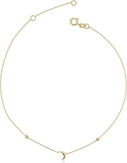 14k Yellow Gold Crescent Moon Adjustable Length Anklet (fits 9 or 10 inch), One Size, Yellow Gold