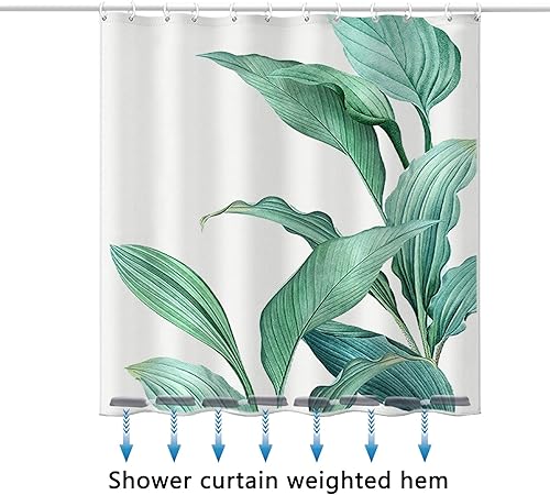 Miniatura 2 de Shower Curtain, Banana Leaf Shower Curtain Fabric Green Leaf Shower Curtain, Weighted Hem, with 12 Hooks, Shower Curtains for Bathroom Waterproof
