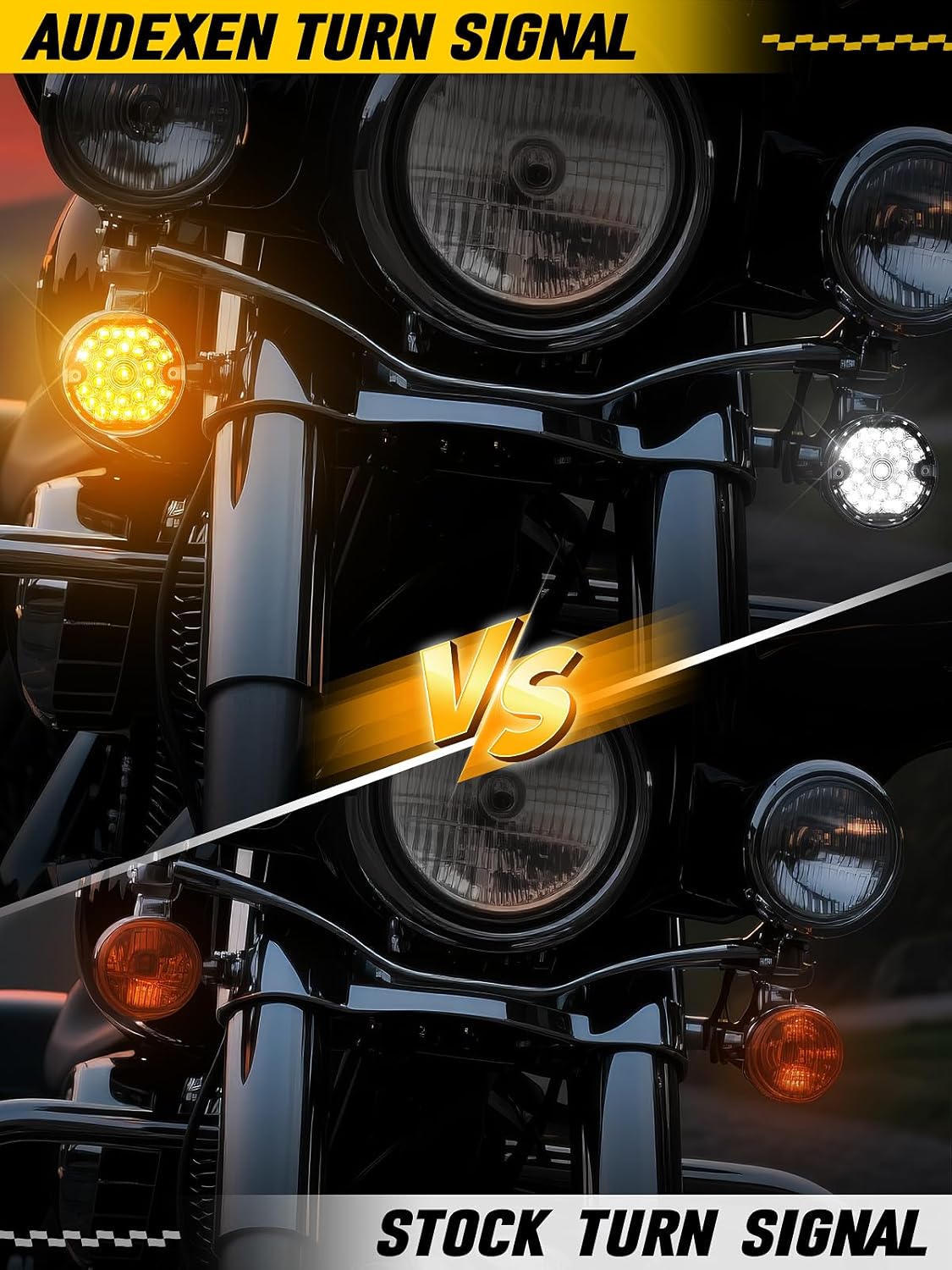 AUDEXEN 3-1/4 Inch LED Turn Signal Kit 1157 Double Base White/Amber Front Turn Signal + 1156 Single Connector Red Rear Signal Lights Compatible with Harley Road Glide Road King Softail Ultra Classic