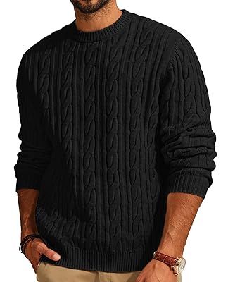 PJ PAUL JONES Men's Sweaters Long Sleeve Pullover Knitted Sweater Cable Knit Crewneck Sweater Black Winter Sweater XL at Amazon Men’s Clothing store