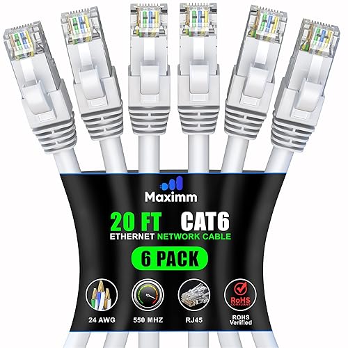 Miniatura 71 de Maximm Cable Ethernet Cat 6 de 30 pies (paquete de 6) – Cable LAN de alta velocidad, cable de Internet, cable de conexión y cable de red – UTP,