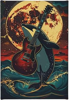 MA6GE8DE Funny Tiger Whale Playing Guitar Frameless Canvas Painting,Music Hall Decor Poster & Prints,Villa Bathroom,Study,Living Room Wall Art Decor,Tiger Whale & Guitar Modern Paintings 8x12 inch