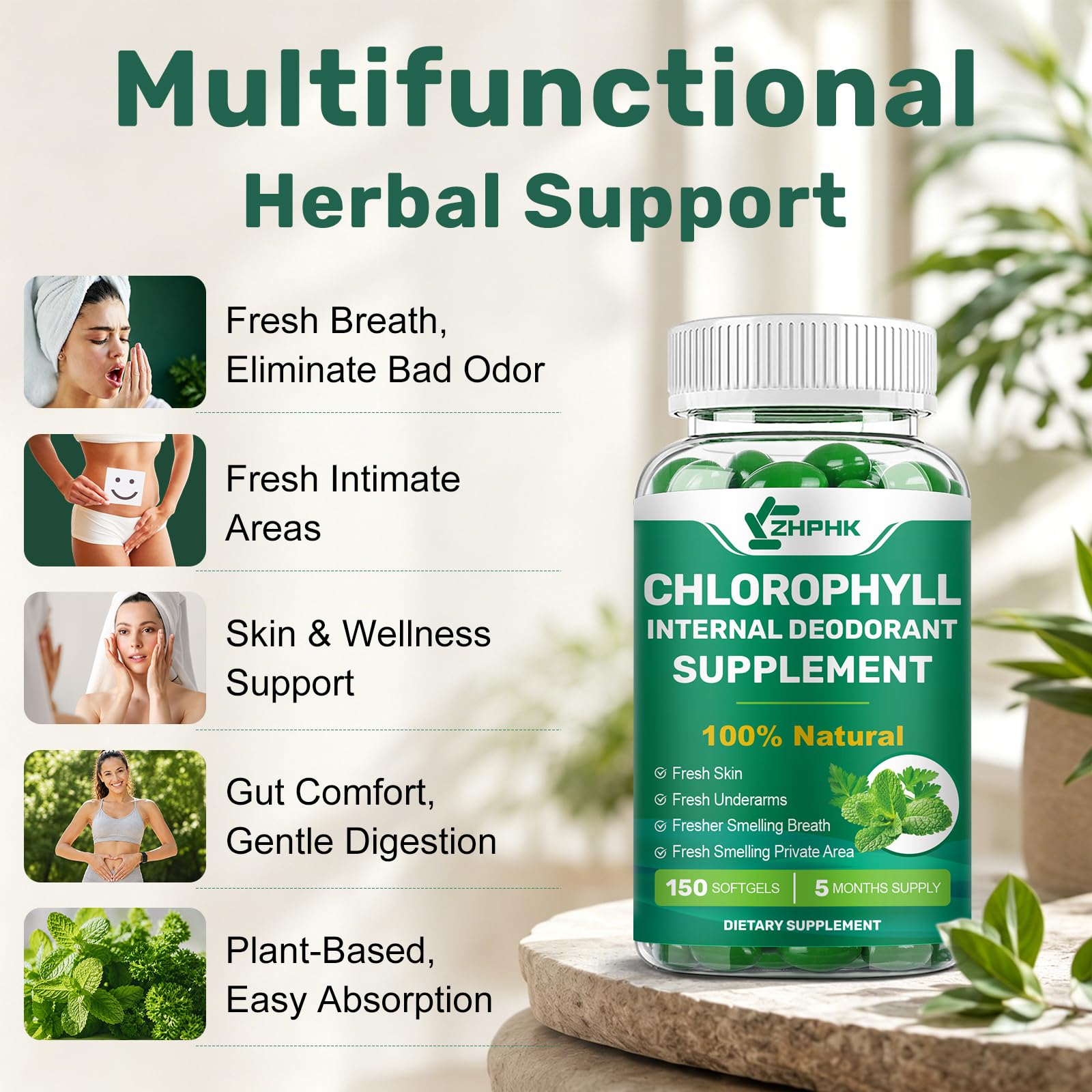 Chlorophyll Supplement Internal Body Deodorant Natural Odor Remove, Non-GMO — Amazon image 4